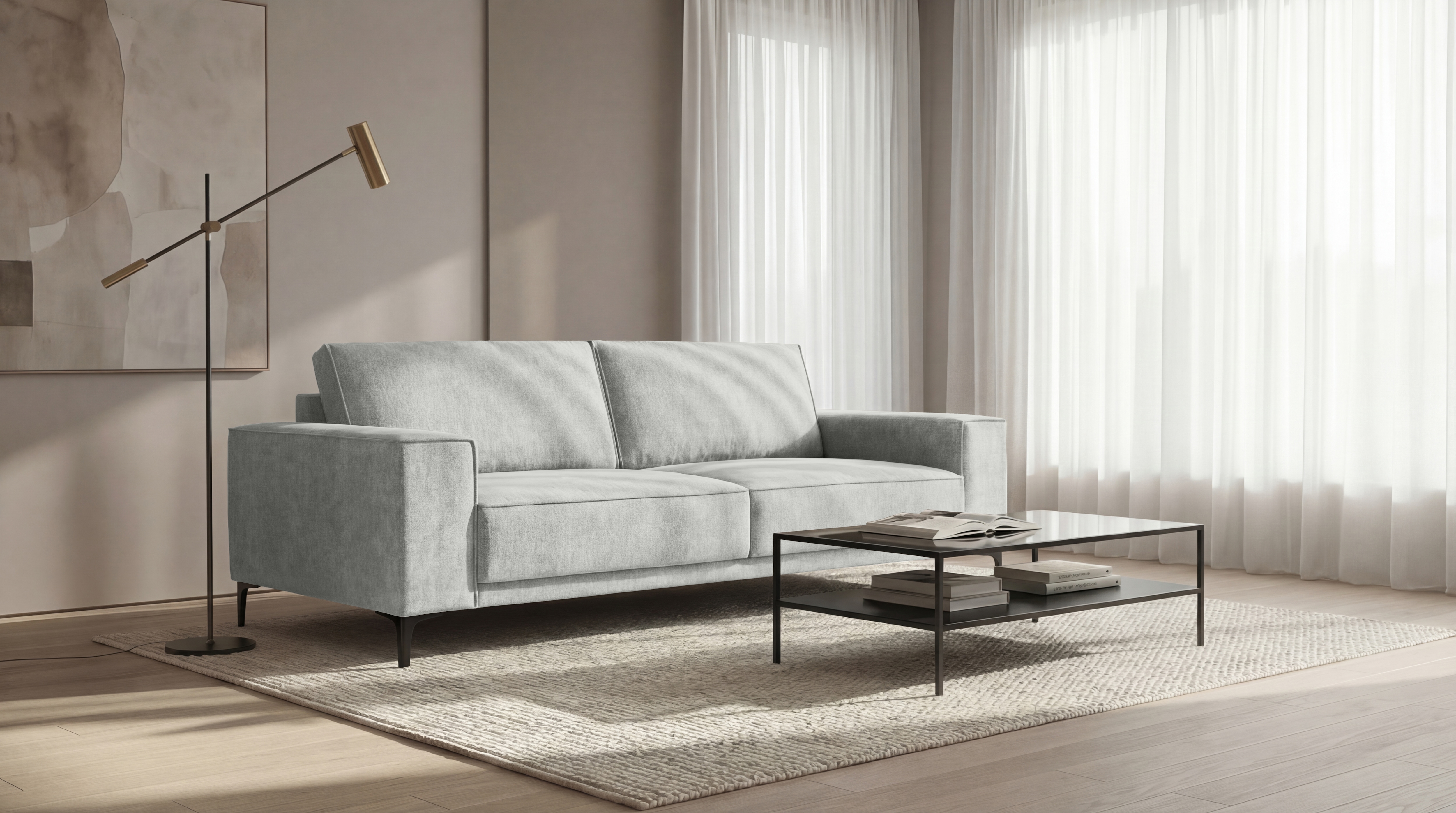 OTTO home 3-Sitzer "OLAND Bouclé, Sofa, B: 224 cm, Skandi-Design" Struktur, Flachgewebe, Luxus-Microfaser, Boucle