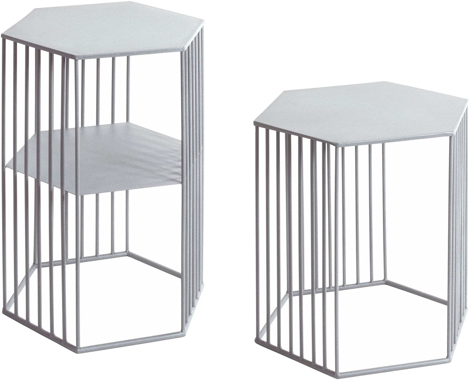 HAKU Beistelltisch »Sofatisch, Wohnzimmertisch« Set, 2er Set, 2 Stk. tlg. sechseckig - aus Metall Grau B/T/H 38/33/55 und 42/37/45 cm