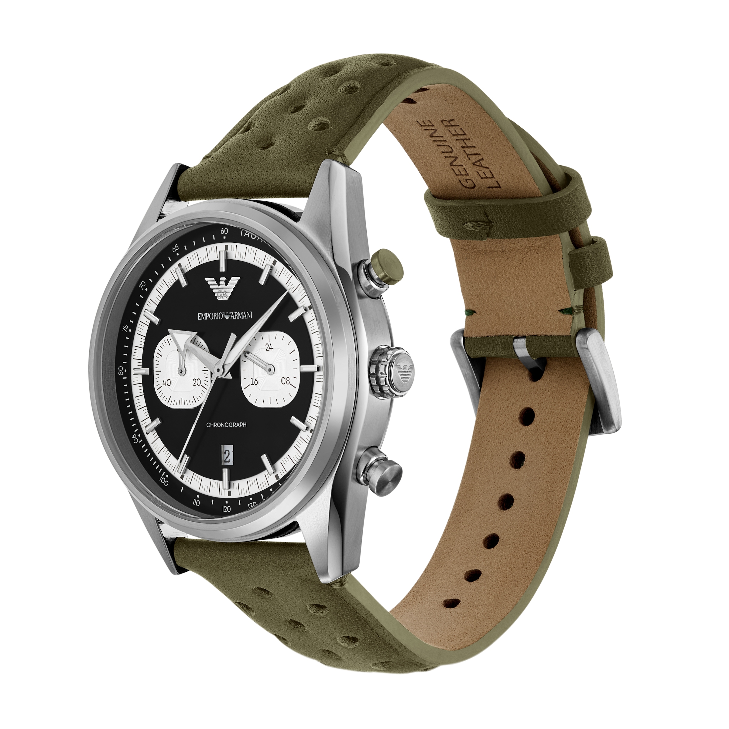 Emporio Armani Chronograph, Quarzuhr, Armbanduhr, Herrenuhr, Lederarmband, analog, Tag