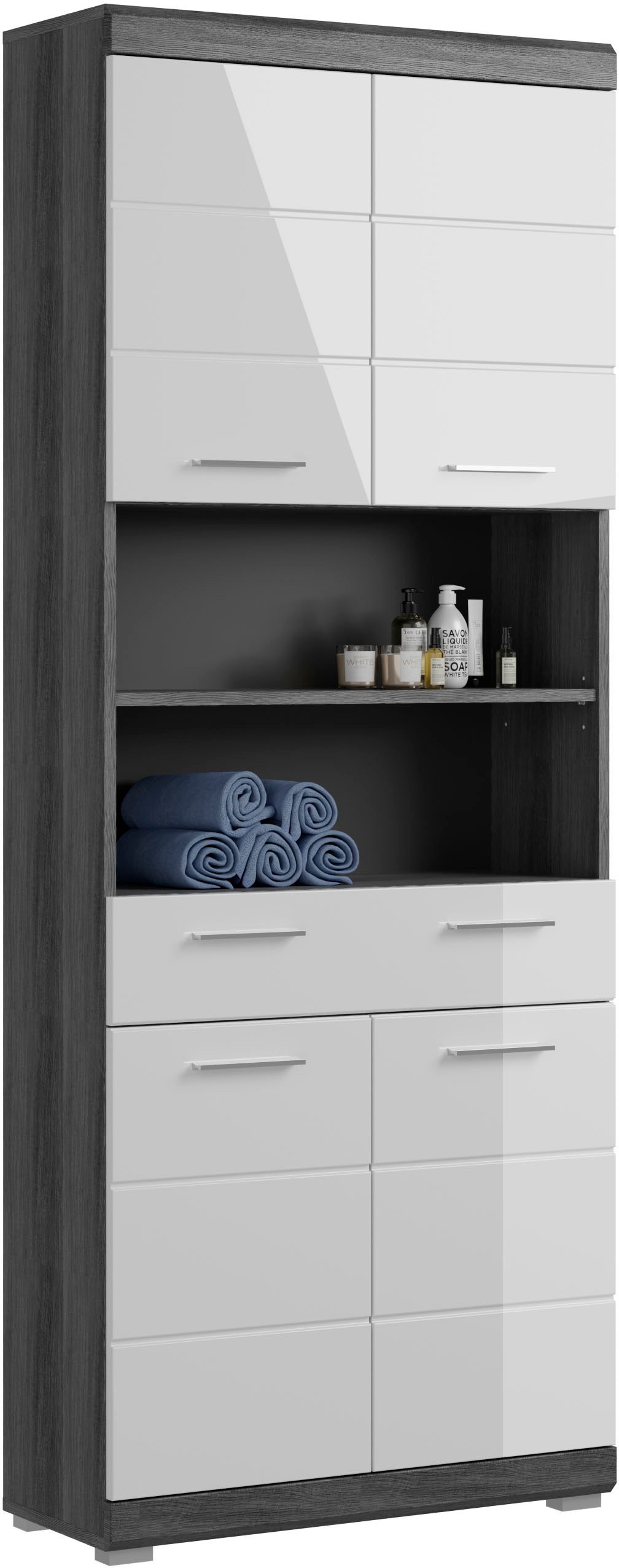 welltime Hochschrank "SIENA, Breite 74cm, 4 Türen, 1 Schubkasten, 2 offene günstig online kaufen