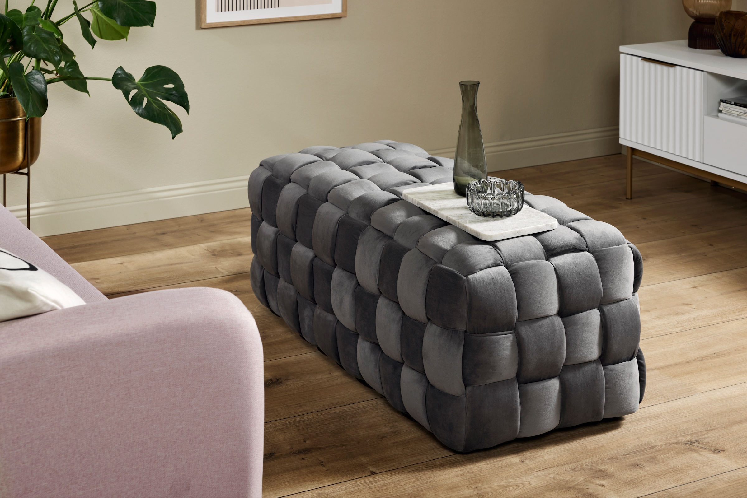Jahnke Hockerbank »WEB ART L«, (1 St.), Hocker, Couchtisch, Beistelltisch gepolstert in edler Flechtoptik
