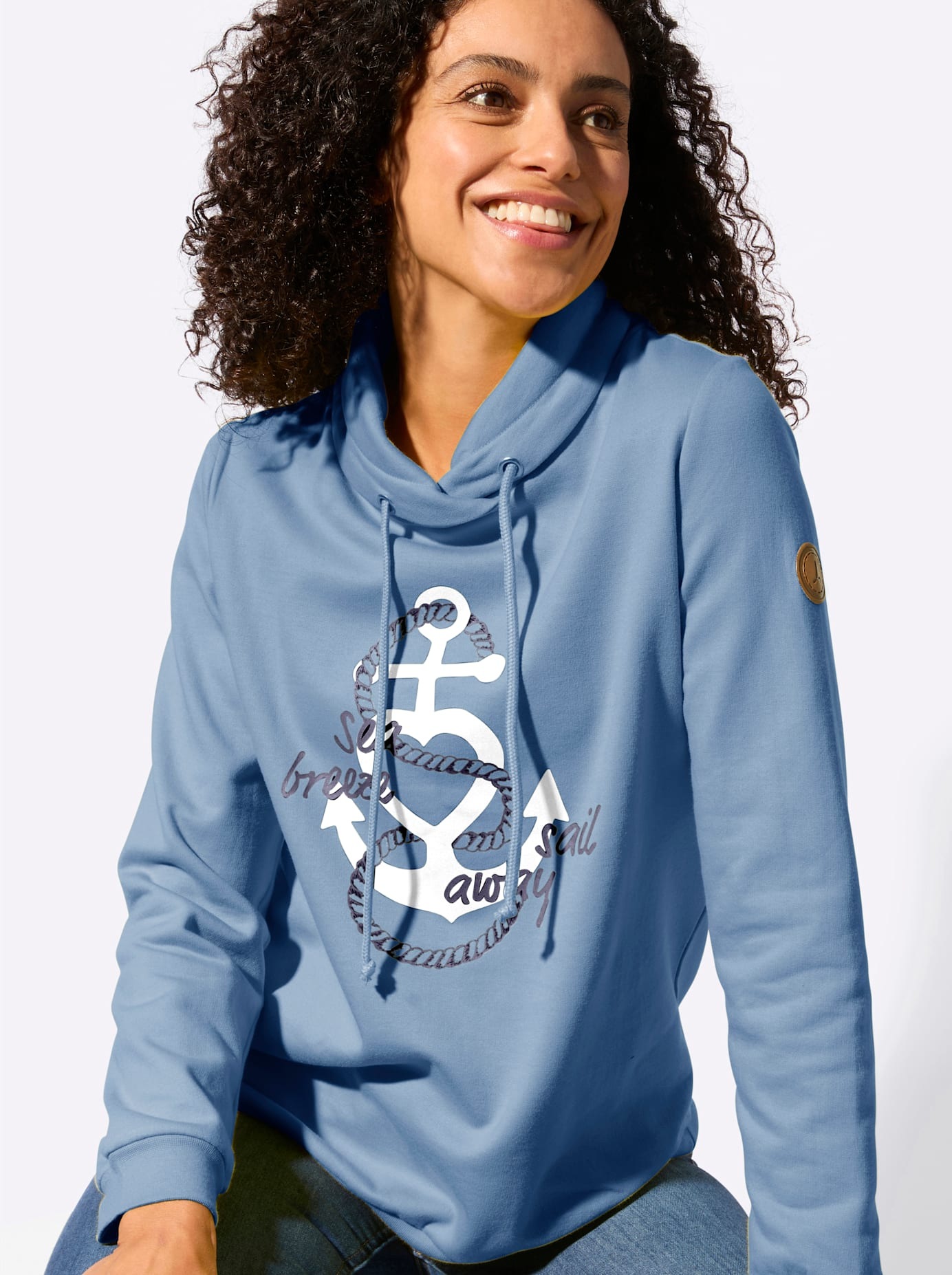 Sweatshirt CASUAL LOOKS, Damen, Gr. 48, himmelblau, 50% Baumwolle, 50% Polyester, bedruckt, gemustert, Sweatshirts Sweatshirt 3