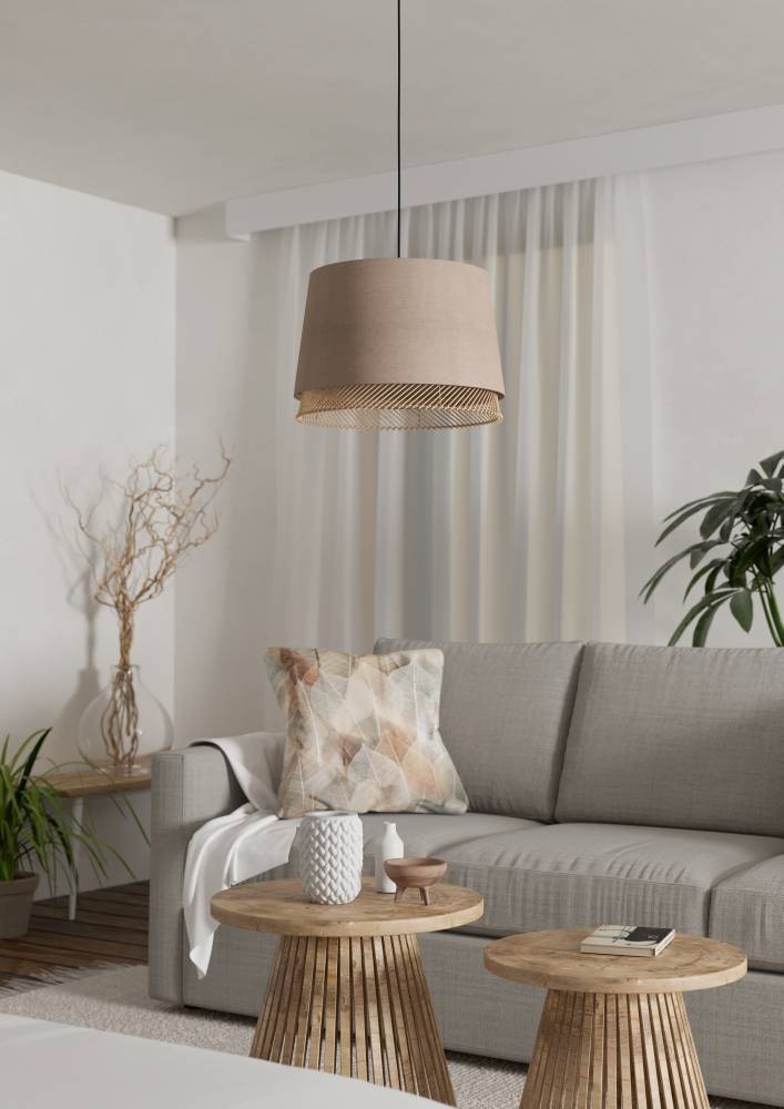 EGLO Hängeleuchte »TABLEY«, 1 flammig, Leuchtmittel E27 | ohne Leuchtmittel, Pendelleuchte, Esszimmerlampe, Bambus und Leinen, Hängeleuchte,Ø 38cm