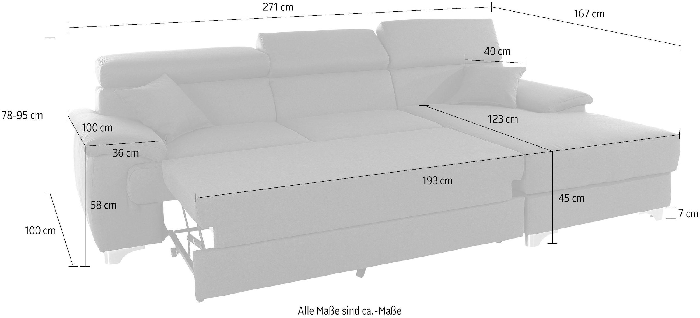 DOMO collection Ecksofa »Mira, inklusive Kopfteilverstellung für mehr Wohlfühlkomfort, L-Form«, wahlweise mit Bettfunktion und Bettkasten, elegant und modern