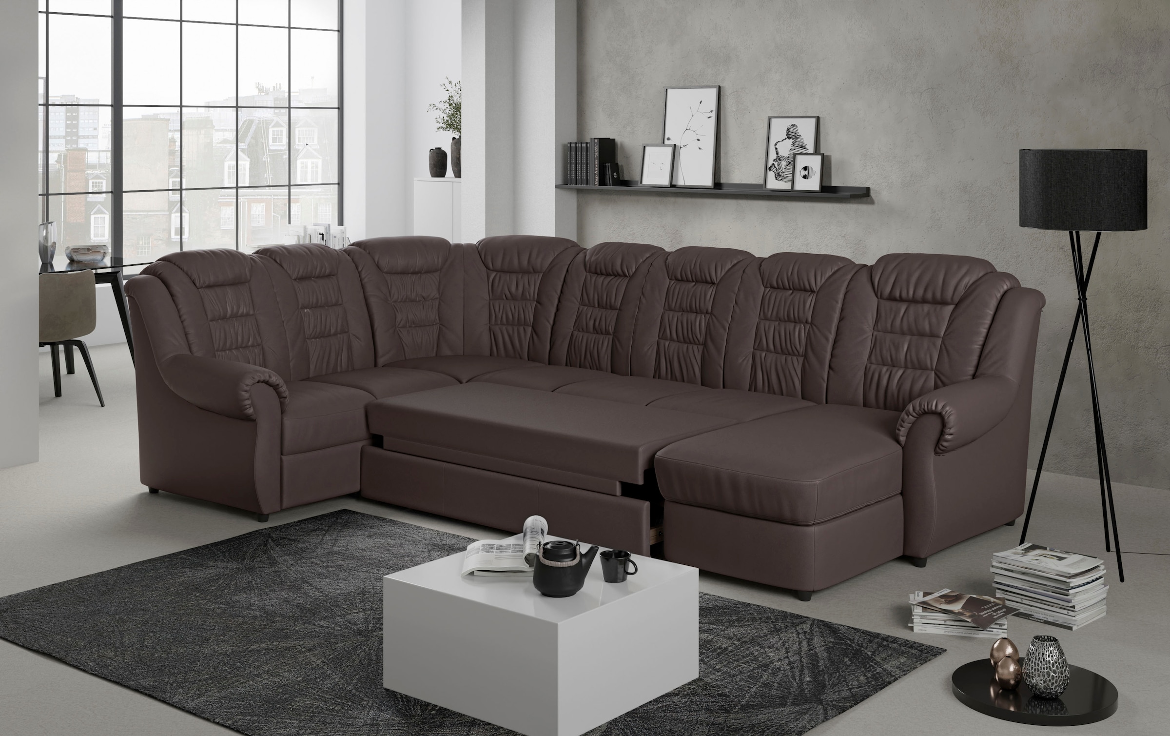 Home affaire Wohnlandschaft »Boston U-Form«, Gemütliche Wohnlandschaft mit hoher Rückenlehne in klassischem Design