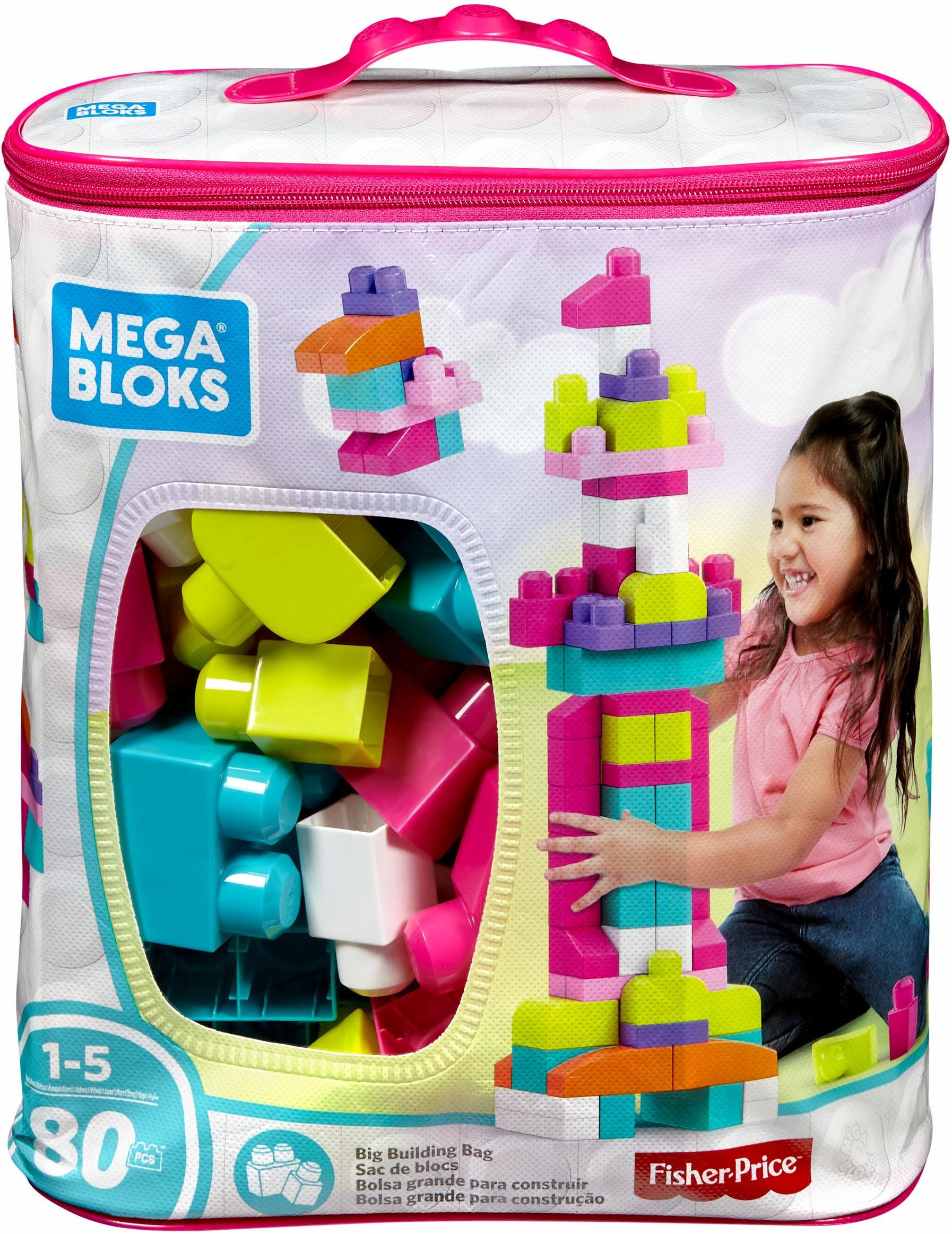 Spielbausteine Mega Bloks Bausteinebeutel, Groß 80 Teile, pinkfarben, Kunststoff, (80-tlg.)