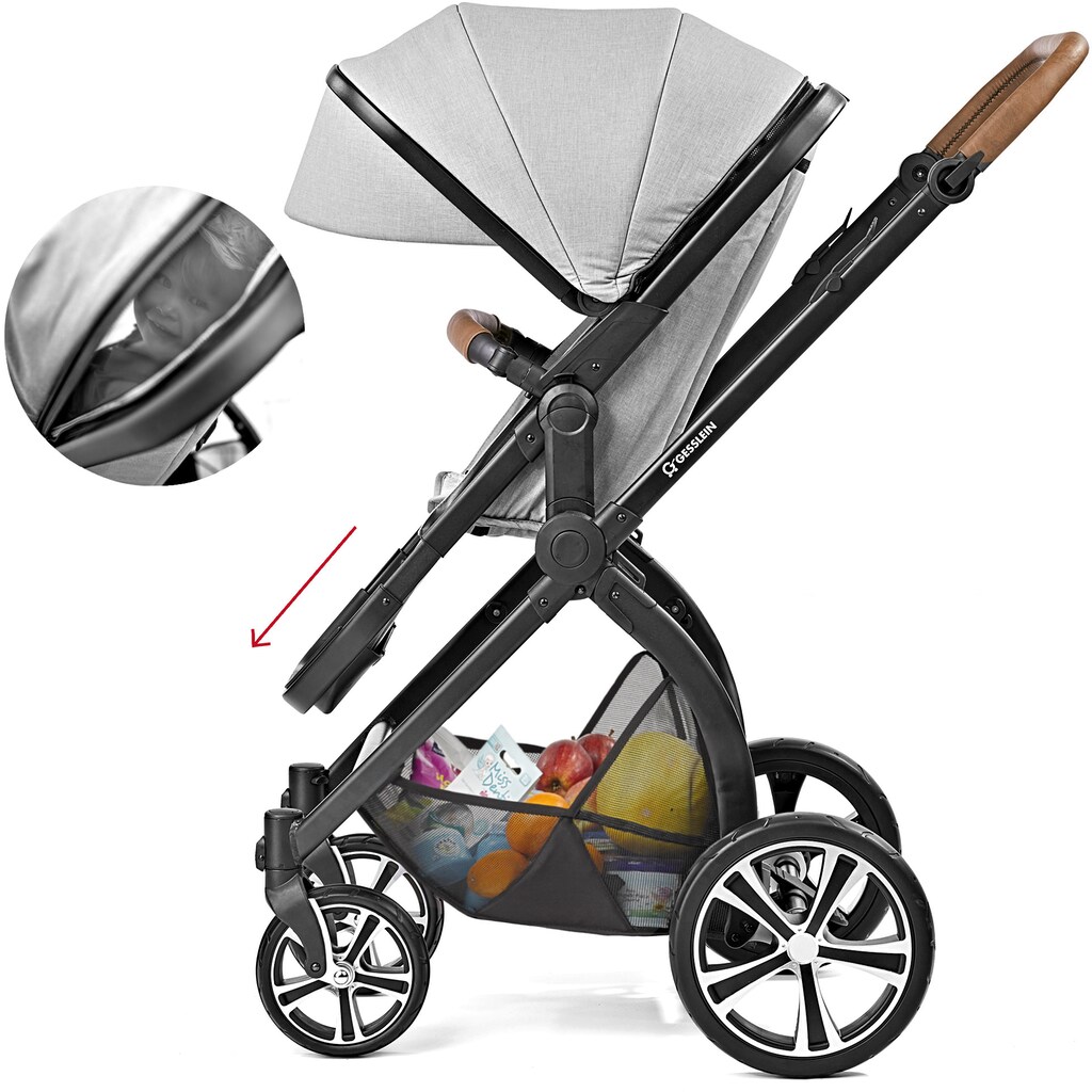 Gesslein Kombi-Kinderwagen »FX4 Life, schwarz/tabak, granitgrau meliert/Petrol Tupfen«, mit Wanne CX3; Design & Handarbeit aus Deutschland