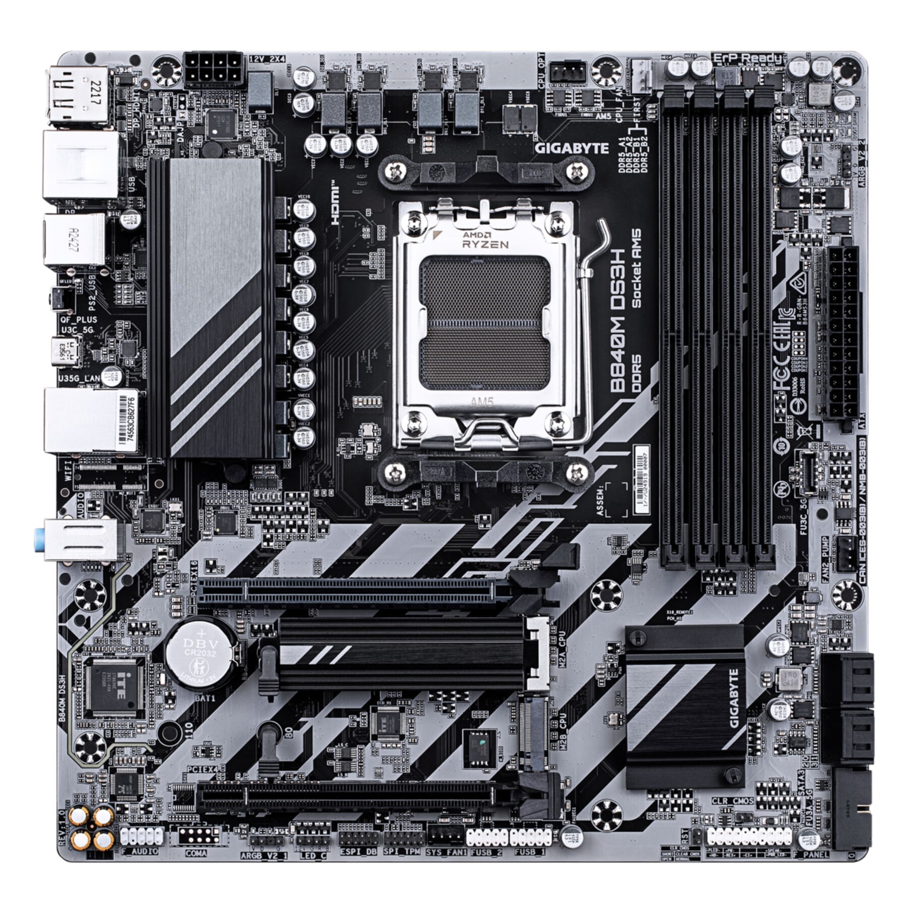Gigabyte Mainboard »B840M DS3H Mainboard – AMD Ryzen 9000 CPUs, 8+2+2 Phasen VRM, bis zu 8«