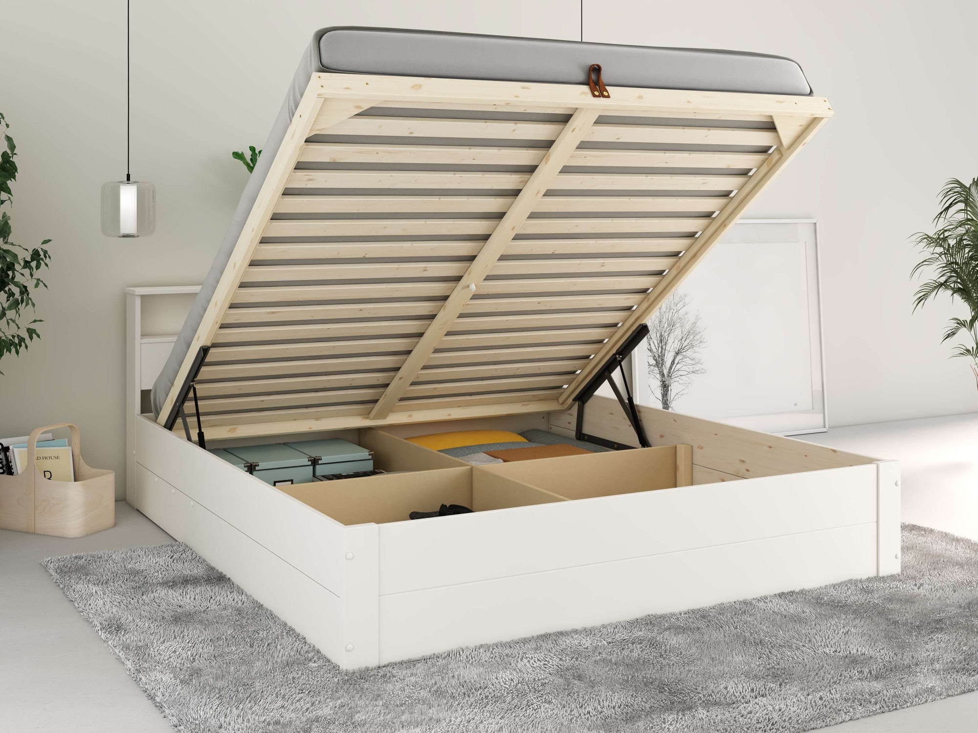 Home affaire Stauraumbett »MAREILLES«, (140x200cm und 180x200cm), Massivholz, Hebemechanismus, Stauraum im Kopfteil und unter dem Bett