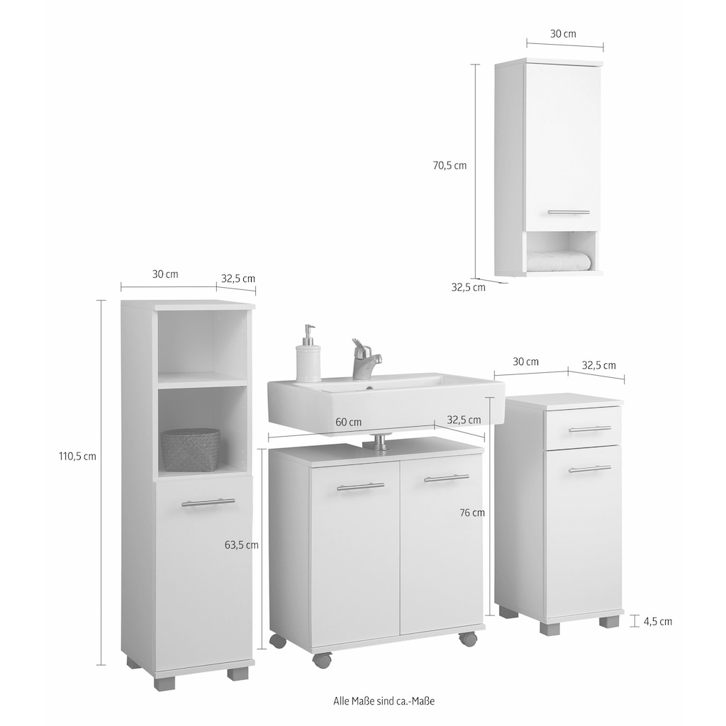 Schildmeyer Badmöbel-Set »Emmi«, (Set, 4 St.), mit Metallgriffen