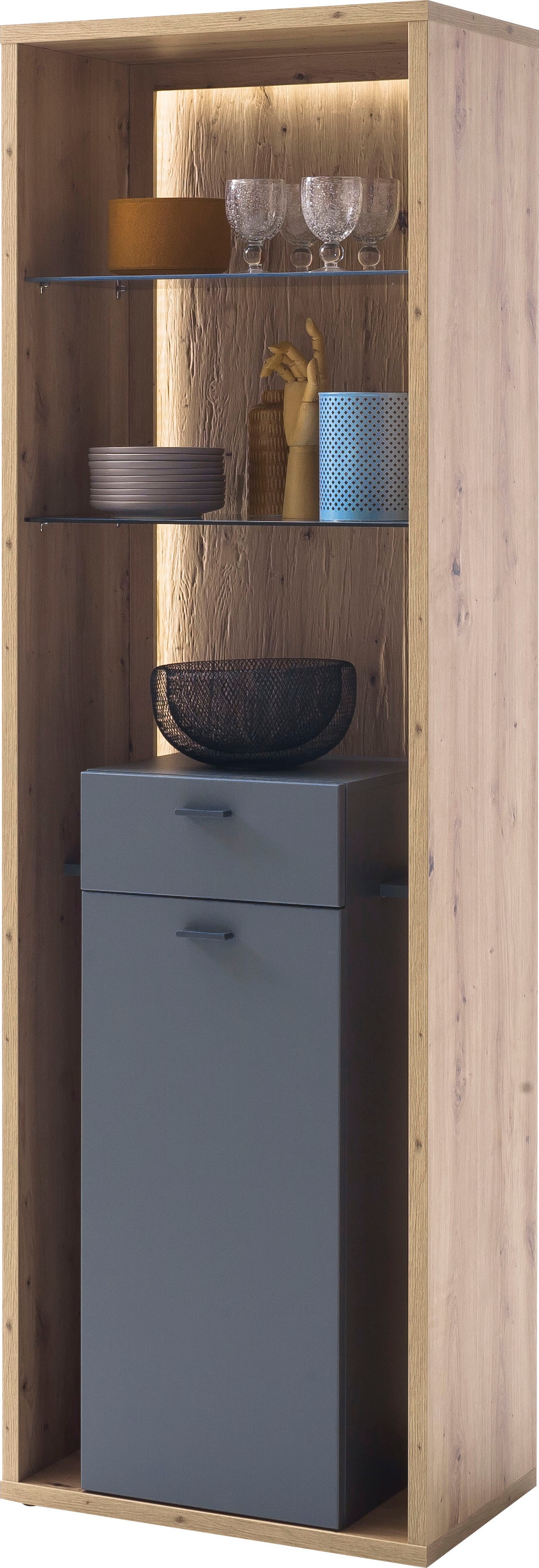 Rückwand, BAUR | kaufen furniture Beleuchtung MCA mit »Lizzano«, Vitrine wahlweise mit Wohnzimmerschrank 3-D