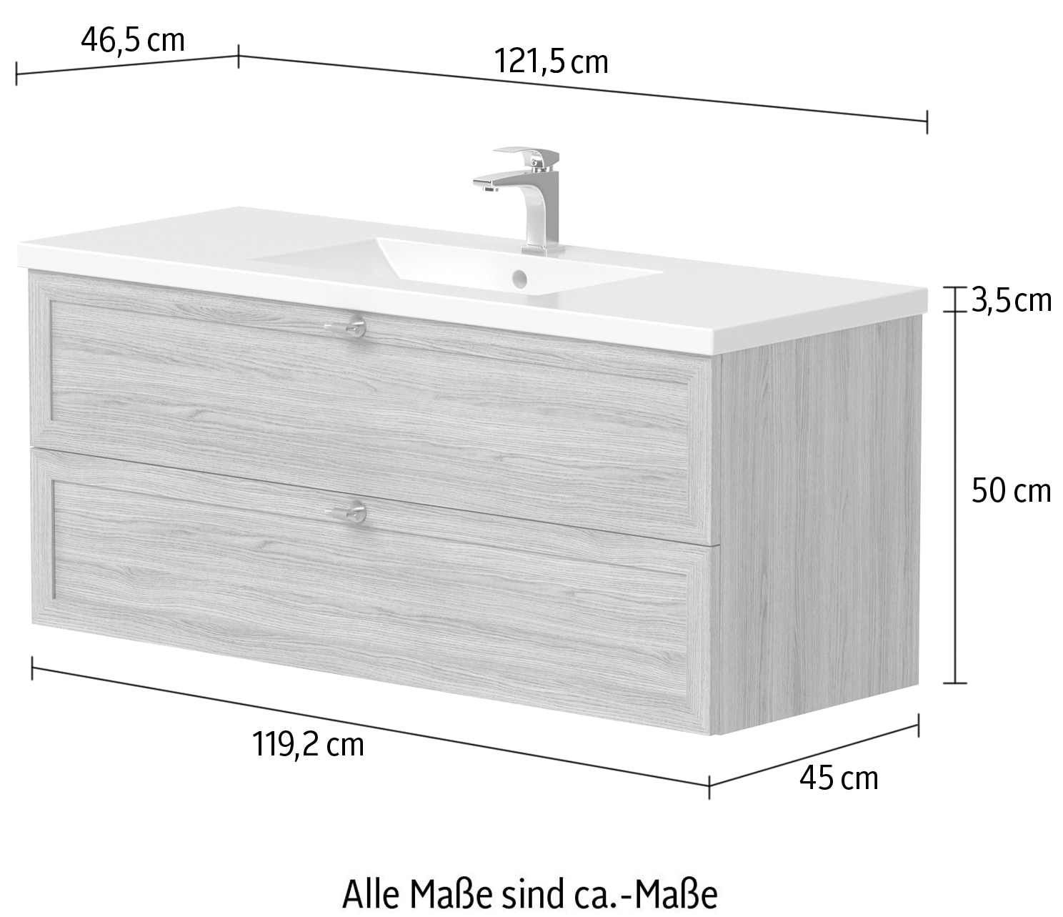 welltime Waschtisch »Rustic«, mit Soft-Close-Funktion, in verschiedenen Breiten, Eichenfurnier, FSC®