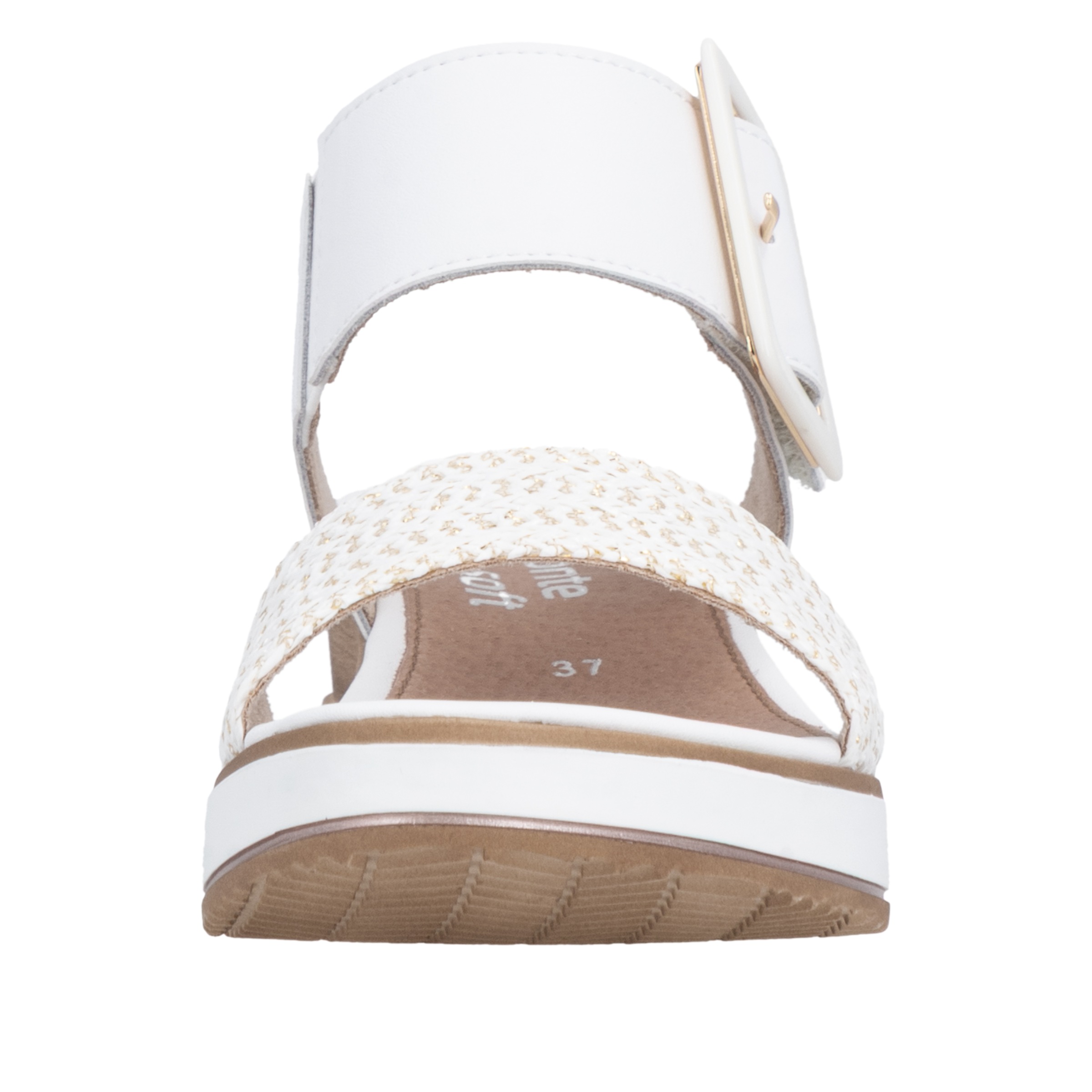 Sandalette REMONTE "ELLE-Collection", Damen, Gr. 40, weiß, goldfarben, Leder, Textil, Flechtoptik, Schuhe Sandalette, Sommerschuh, Sandale, Bequemschuh mit Klett unter der Zierschnalle 3