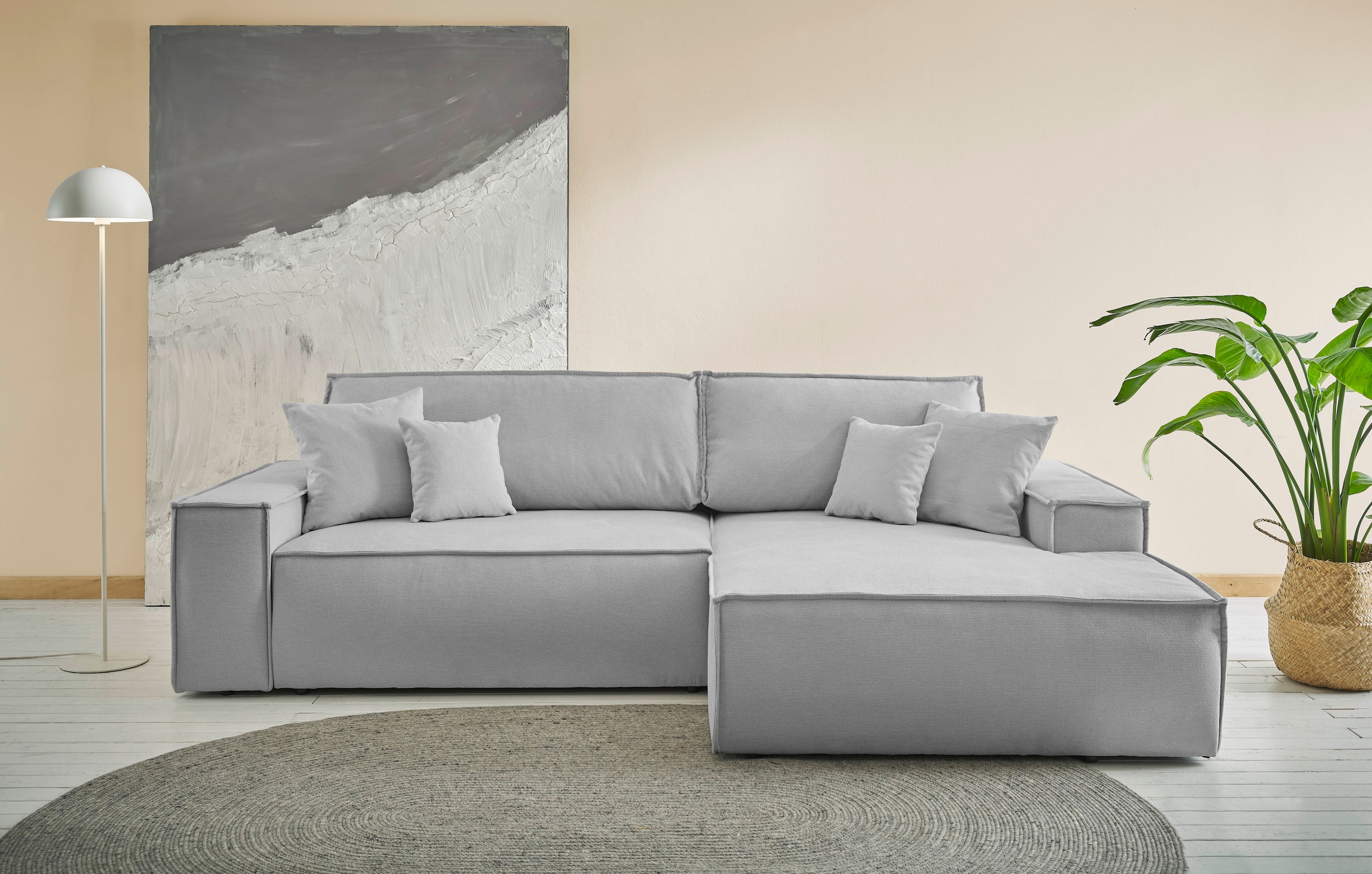 OTTO home Ecksofa "FINNLEY Struktur fein, L-Form 257 cm, Schlafsofa" mit Bettkasten, in Bouclé, Struktur fein und Mega Cord