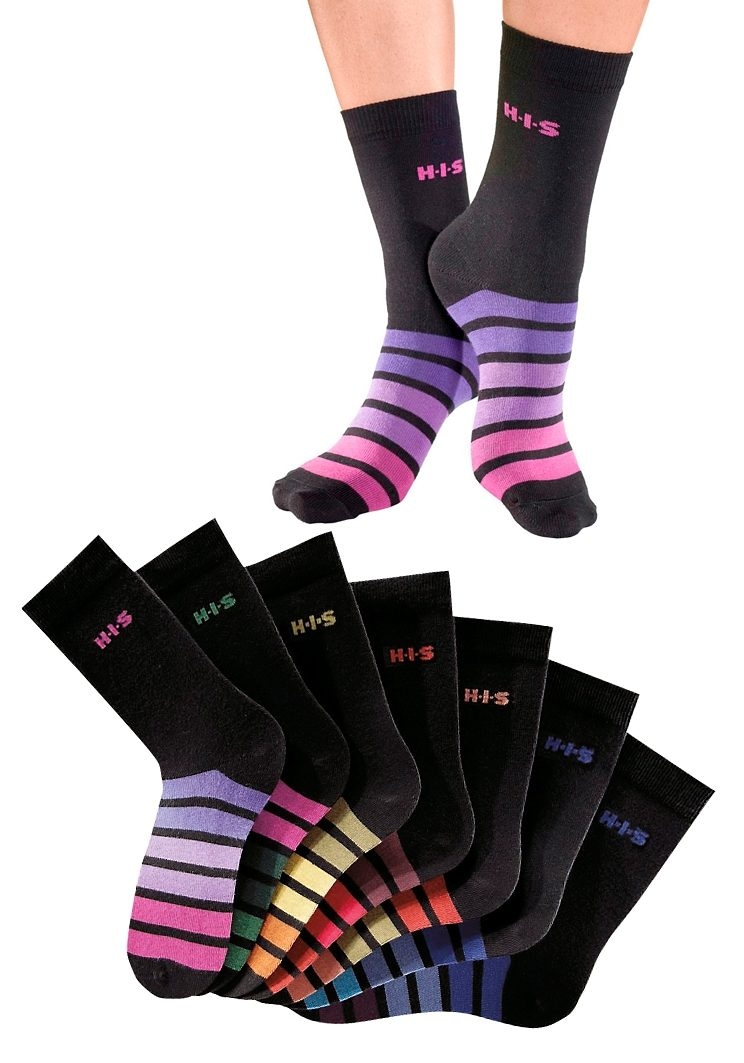 H.I.S Freizeitsocken, (Packung, 7 Paar), mit buntem Ringelmuster