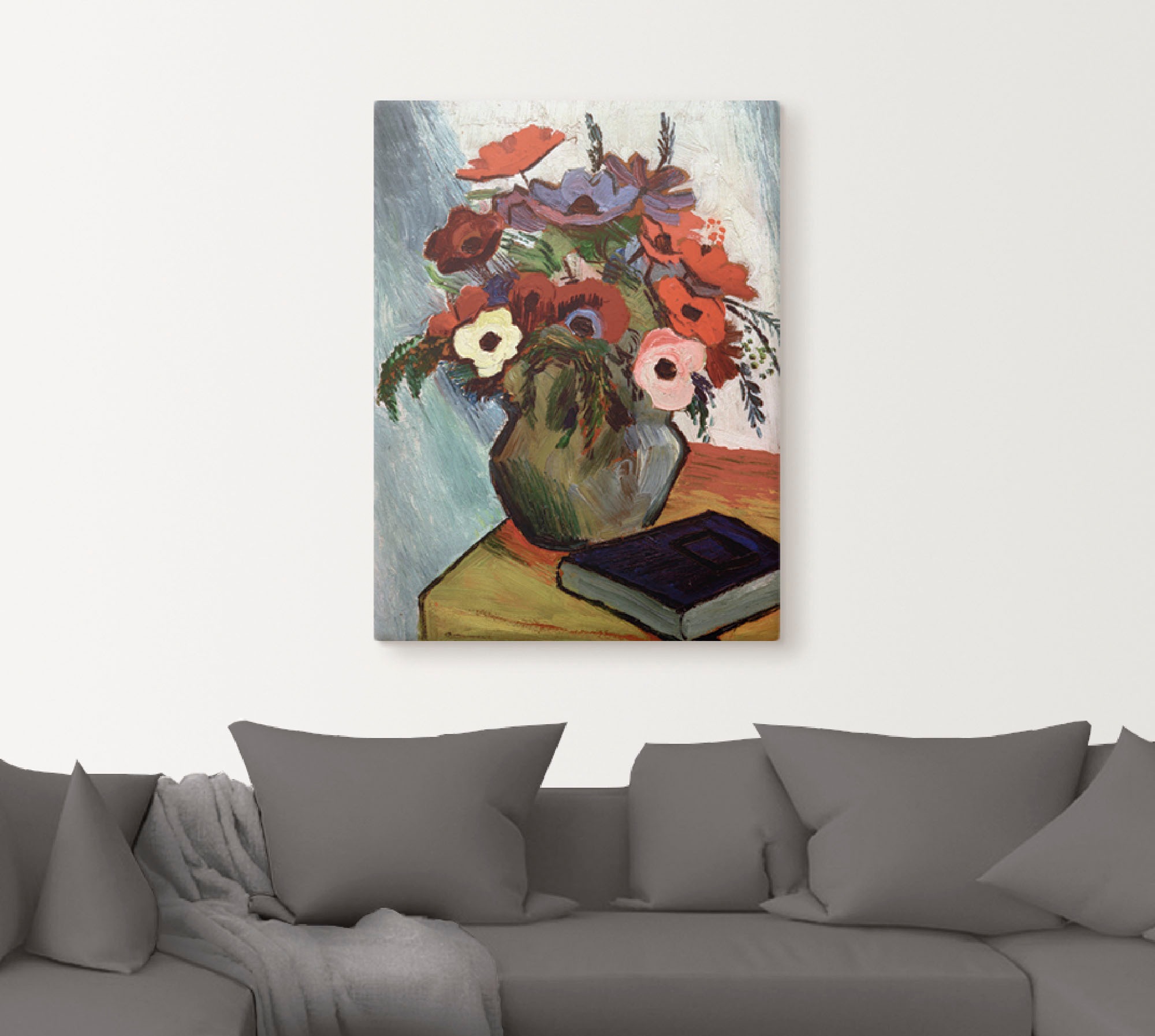 Artland Wandbild »Stilleben mit Anemonen und blauem Buch«, Arrangements, (1 St.), als Leinwandbild, Poster in verschied. Größen