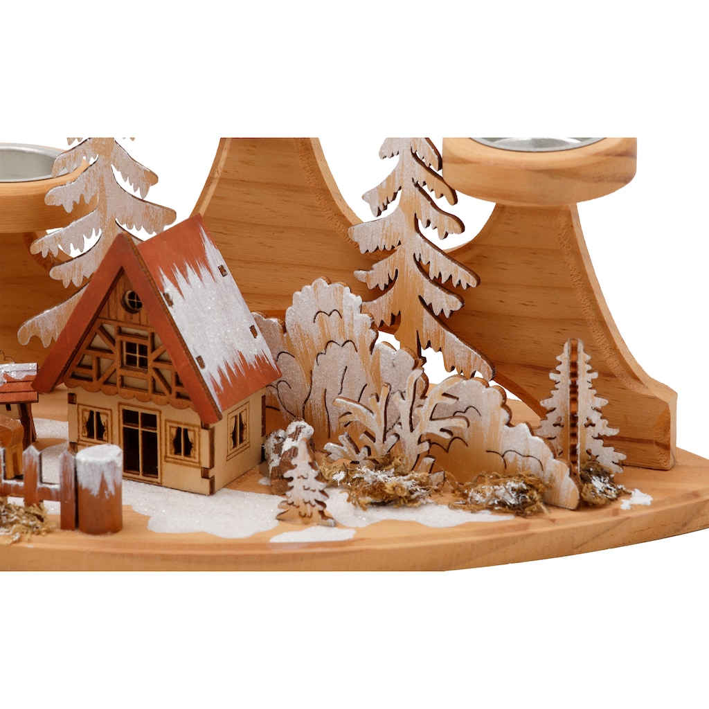 Home affaire Teelichthalter »Winterlandschaft, Weihnachtsdeko aus Holz«, (1 St.)