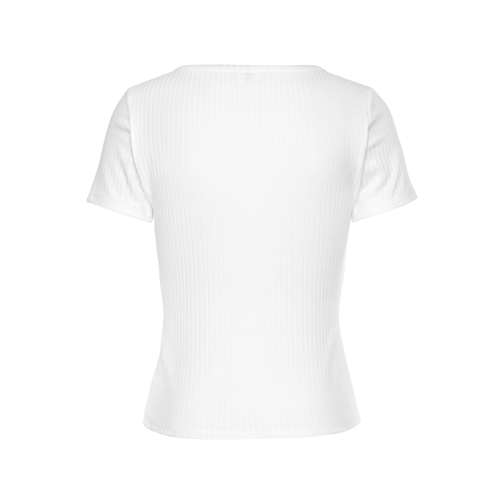LASCANA Kurzarmshirt, aus Rippware mit Zierknopfleiste, T-Shirt, V-Ausschnitt