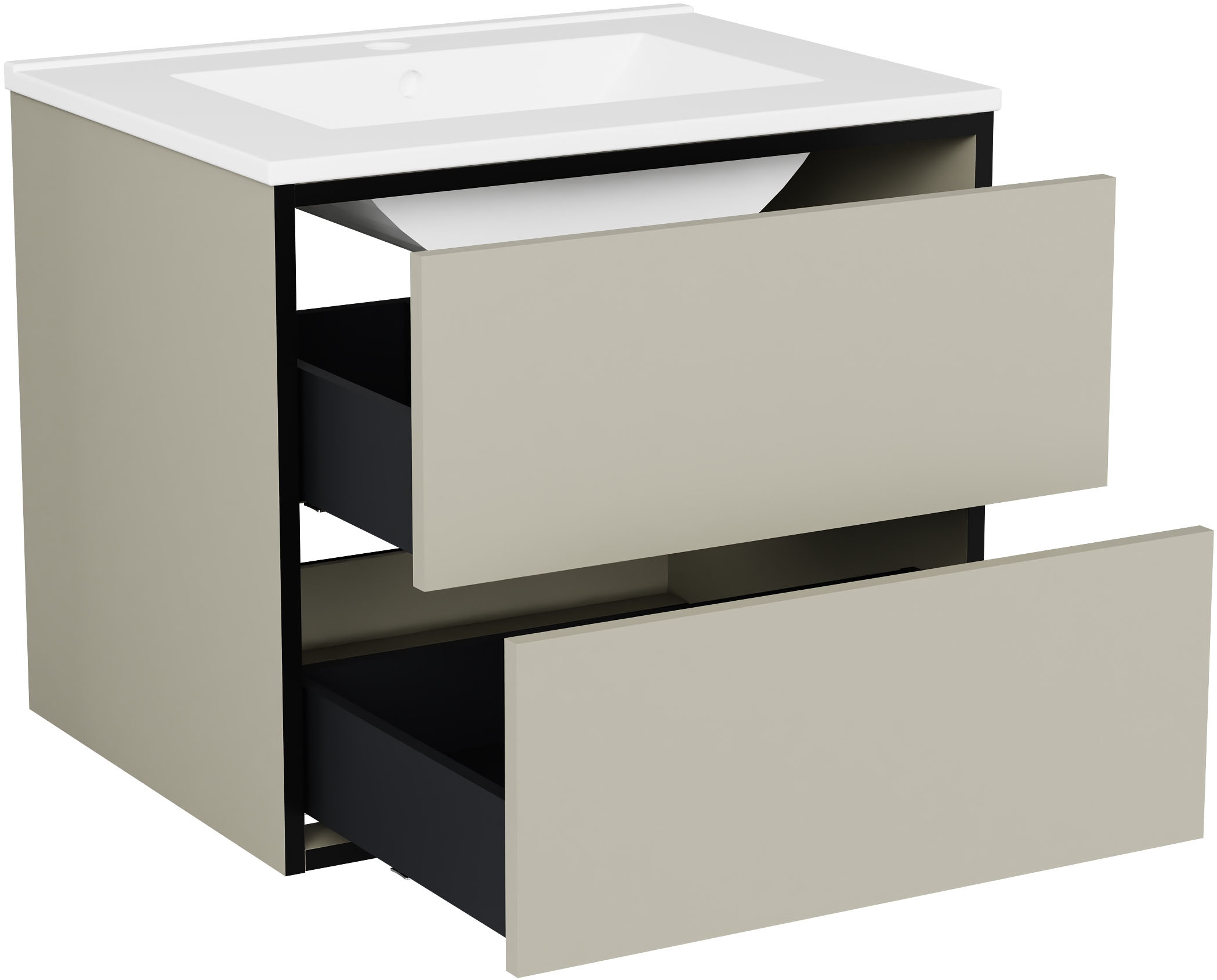 welltime Waschtisch »Waschbeckenunterschrank Line mit Waschbecken,Badmöbel,zwei Schubladen« Badschrank mit Waschbecken, Push to open, Maße B/H/T: 61/53/47 cm