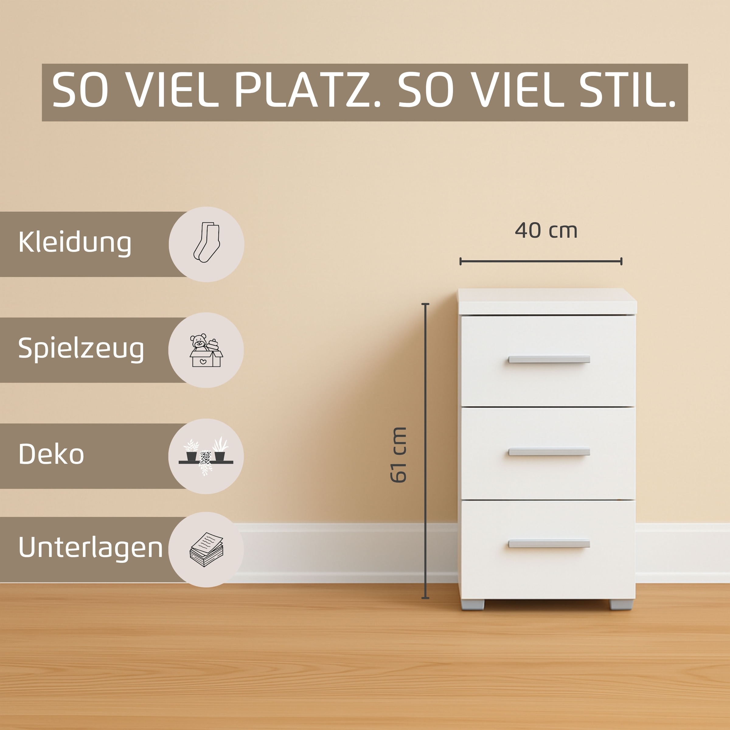 rauch Nachtkommode »Nachttisch Nachtkonsole Nachtschrank KOLUNA mit Hochglanzfront«, (Breite 40 cm), mit 3 geräumigen Schubladen für viel Stauraum MADE IN GERMANY