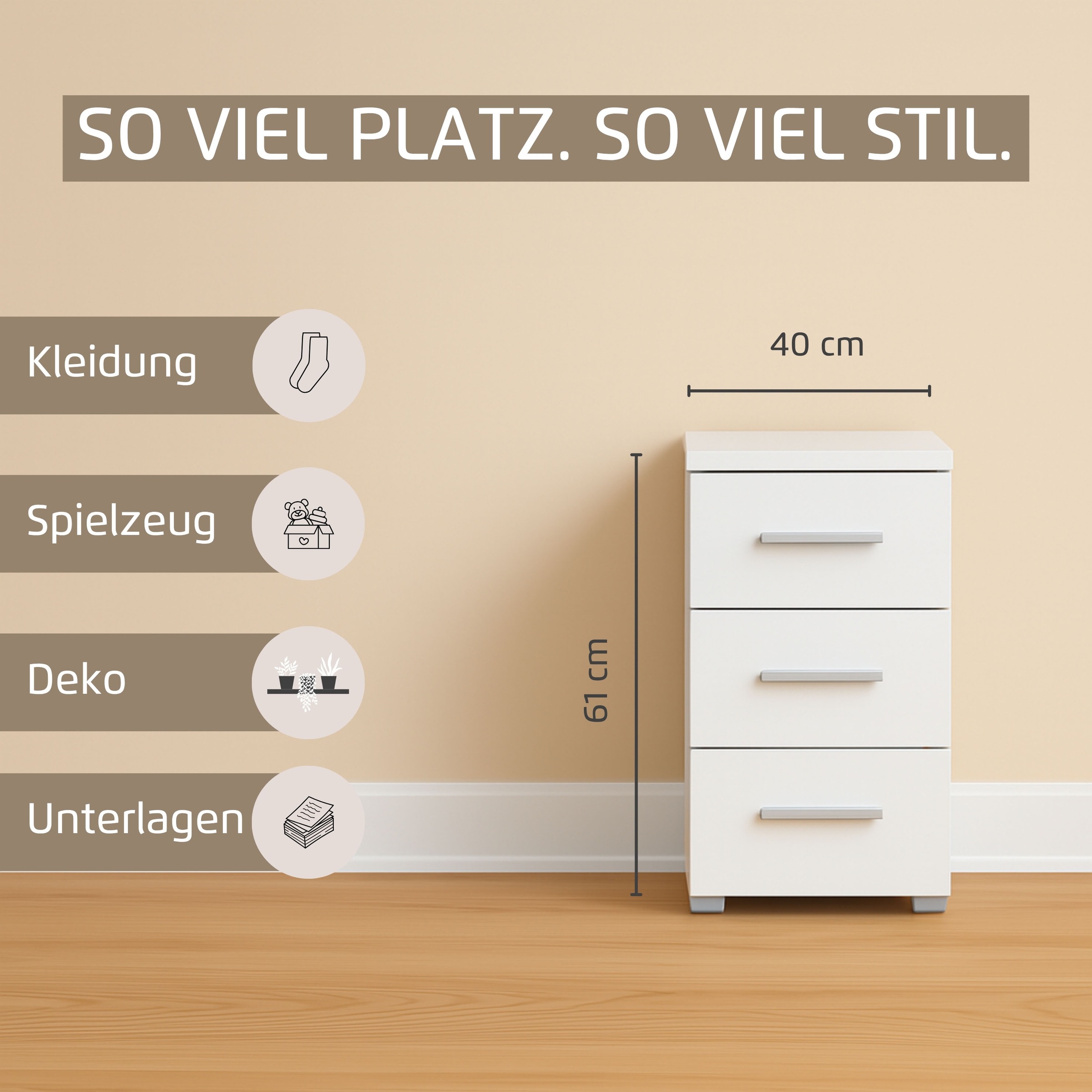 Thumbnail - rauch Nachtkommode "Nachttisch Nachtkonsole Nachtschrank KOLUNA mit Hochglanzfront" Breite 40 cm, mit 3 geräumigen Schub...