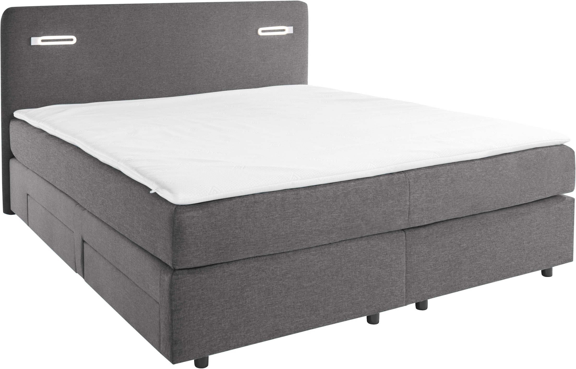 INOSIGN Boxbett »Luan«, Schubkästen, LED-Beleuchtung und Topper, in Breite 120 cm und 180 cm