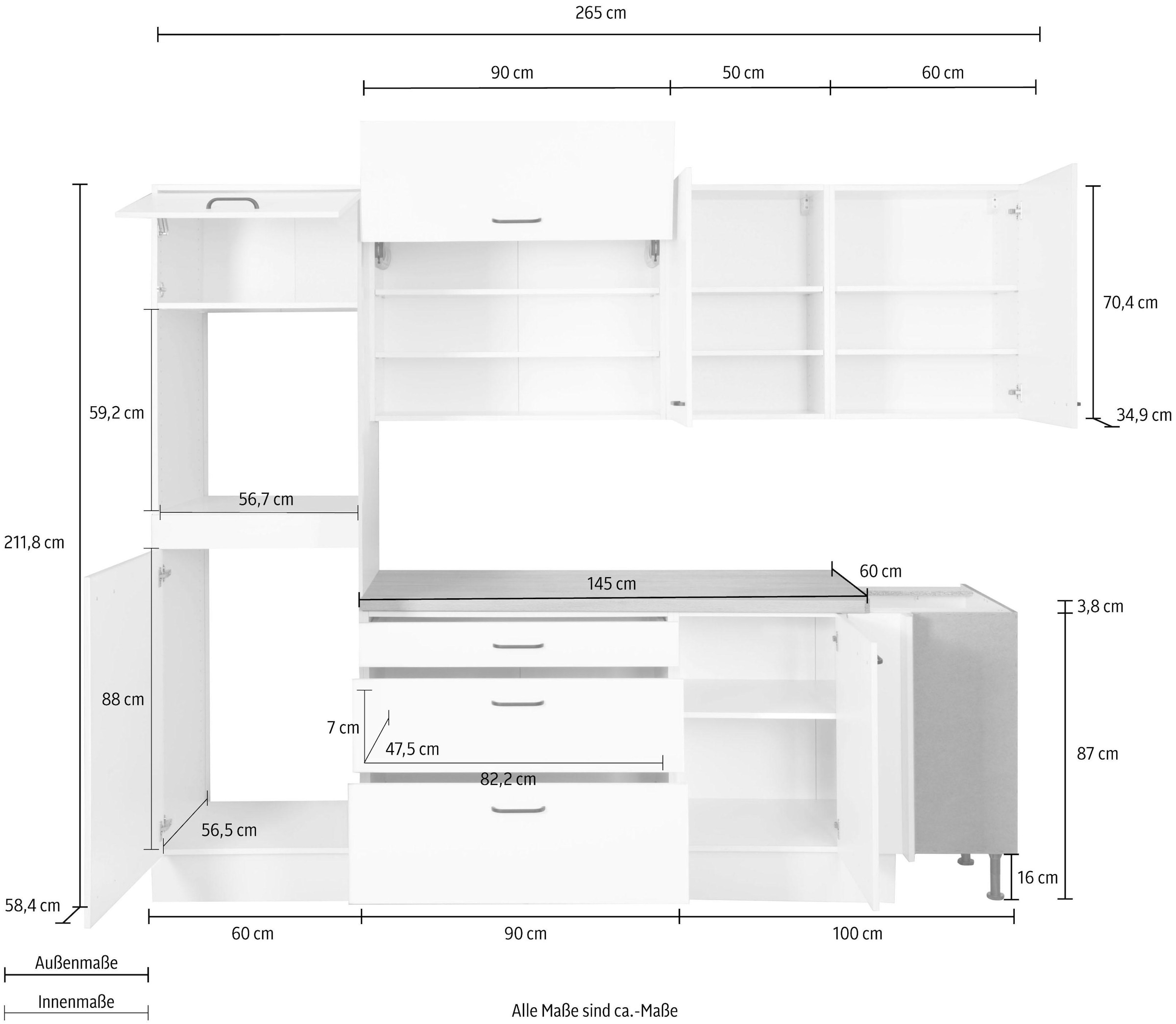 OPTIFIT Winkelküche »Elga«, Premium-Küche mit Soft-Close-Funktion, Stellbreite 265 x 175 cm