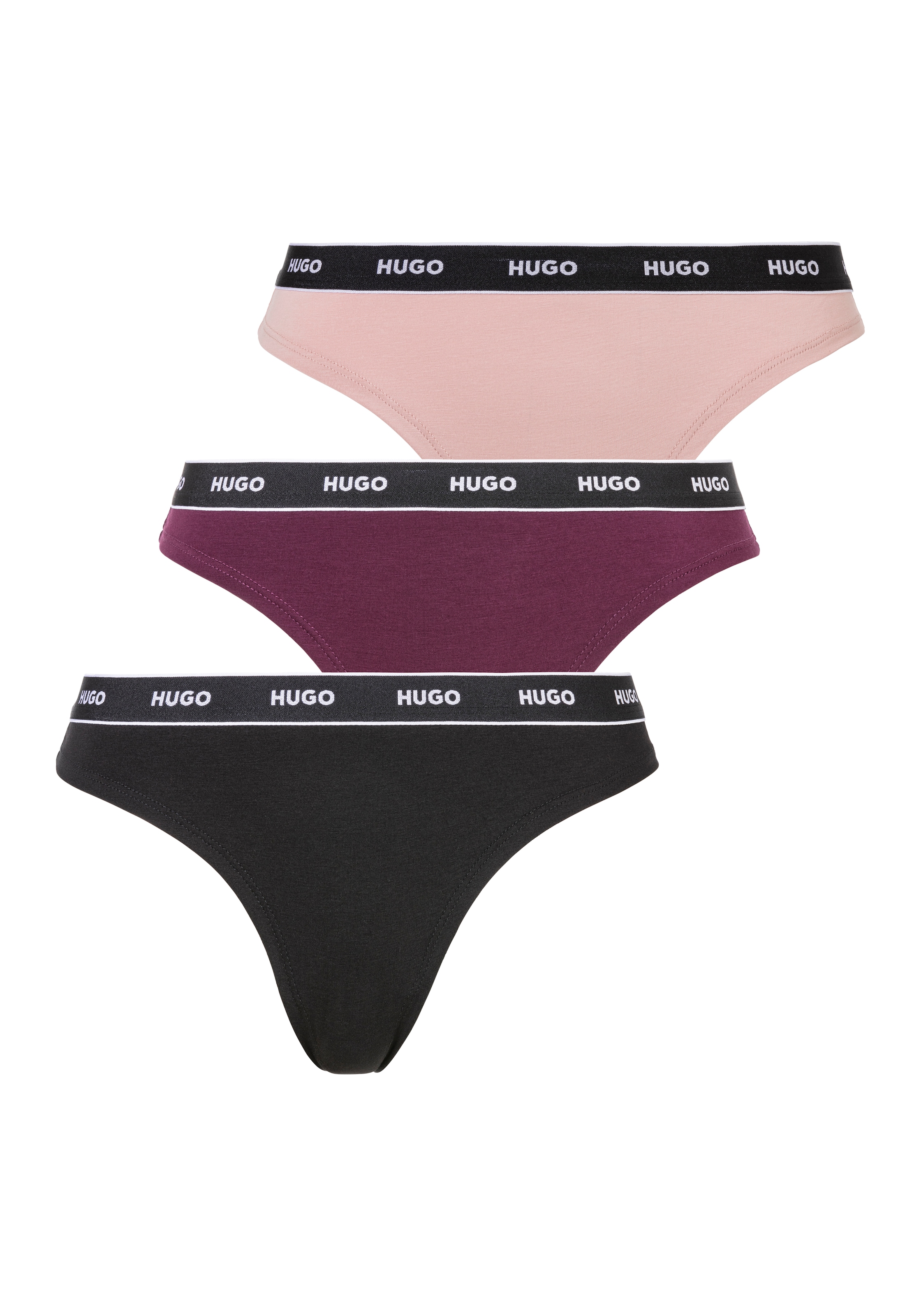 HUGO Underwear T-String "TRIPLET THONG STRIPE", (Packung, 3 St., 3), mit Logoschriftzug auf dem Bund