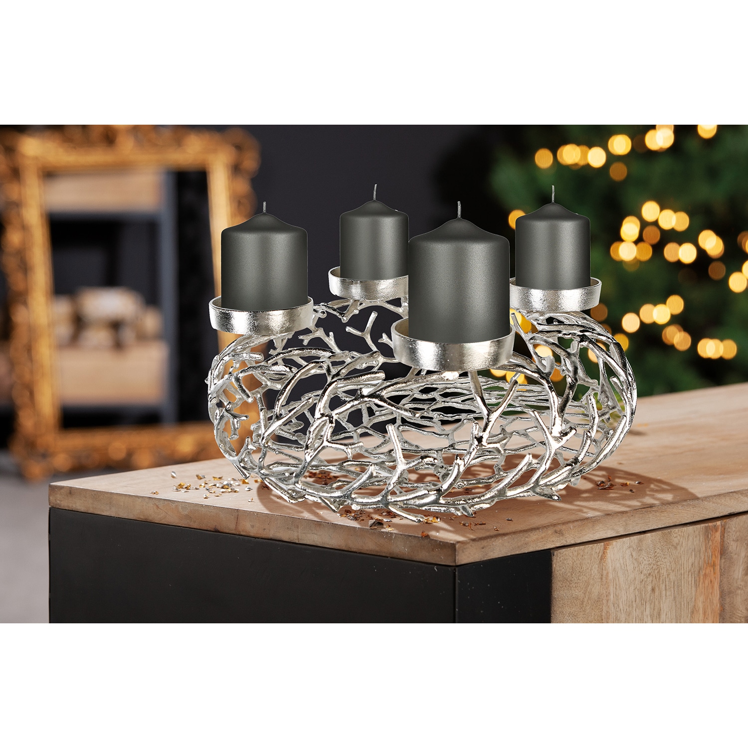 GILDE Adventskranz "Twigs", Aluminium, silber, verschiedene Größen günstig online kaufen