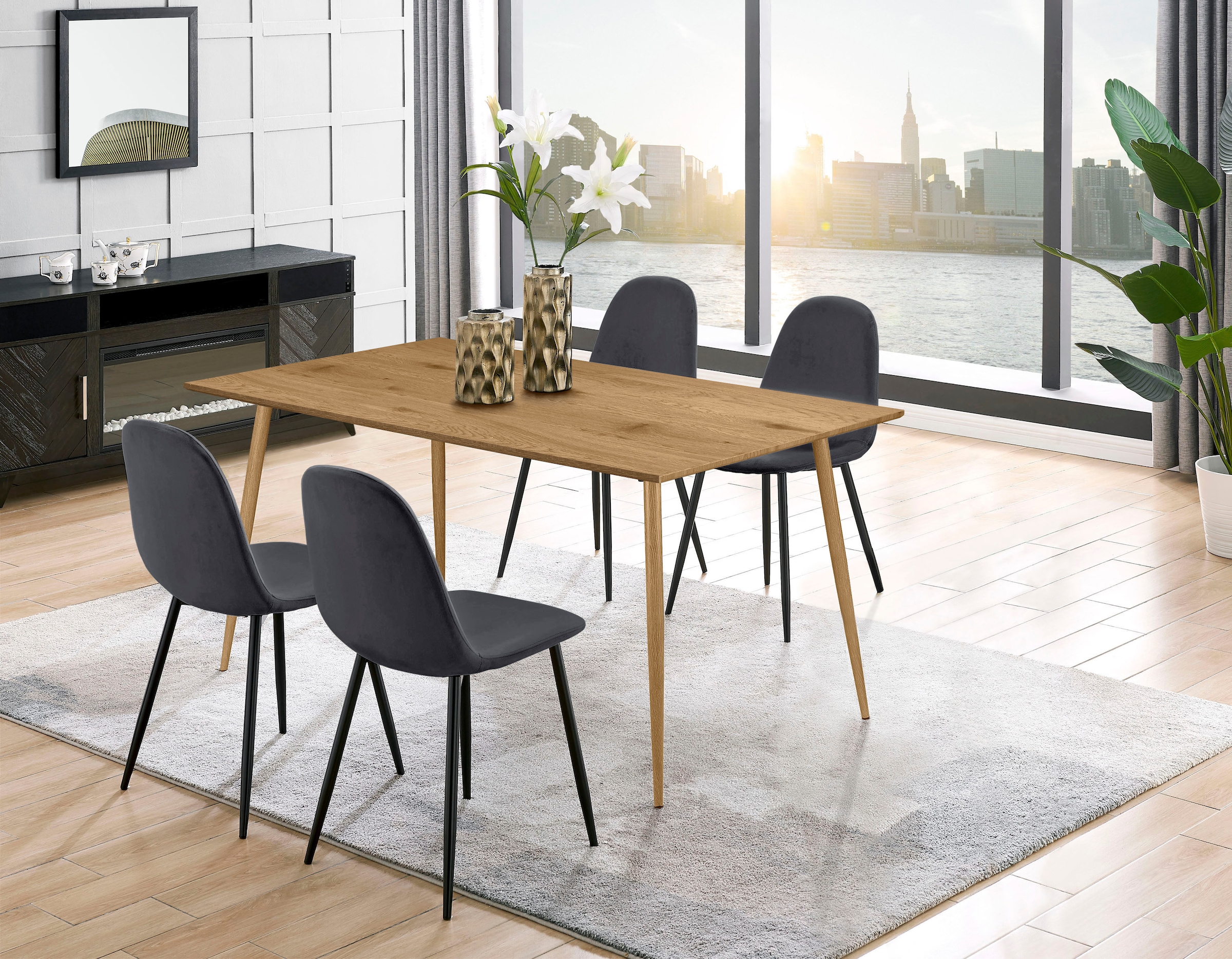 Leonique Essgruppe "Eadwine, TOPSELLER Tisch plus 4 Stühle, Sitzgruppe" Set günstig online kaufen