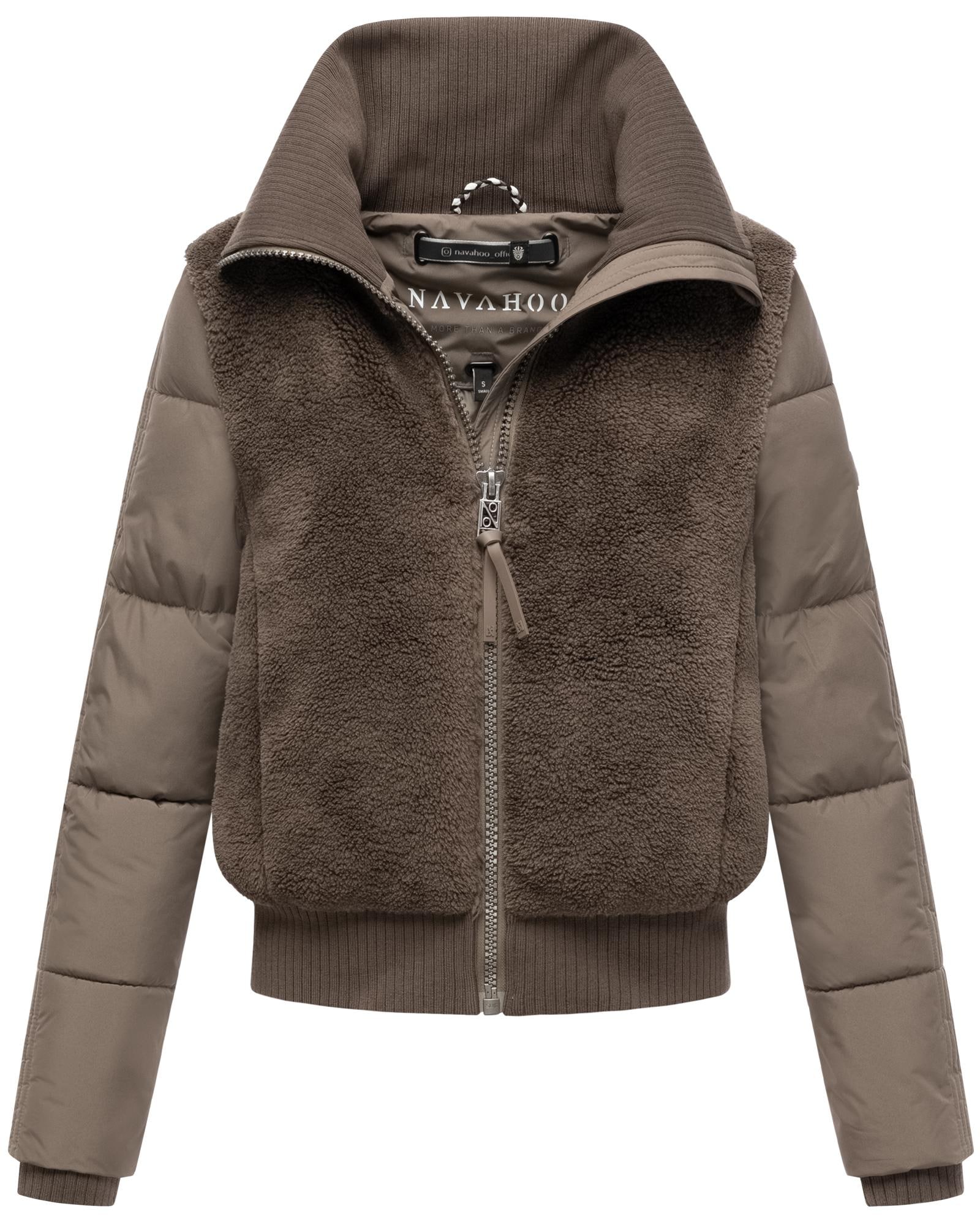 Navahoo Plüschjacke »Teddyzone 14«, ohne Kapuze, Teddy-Fleece Jacke mit hohem Kragen