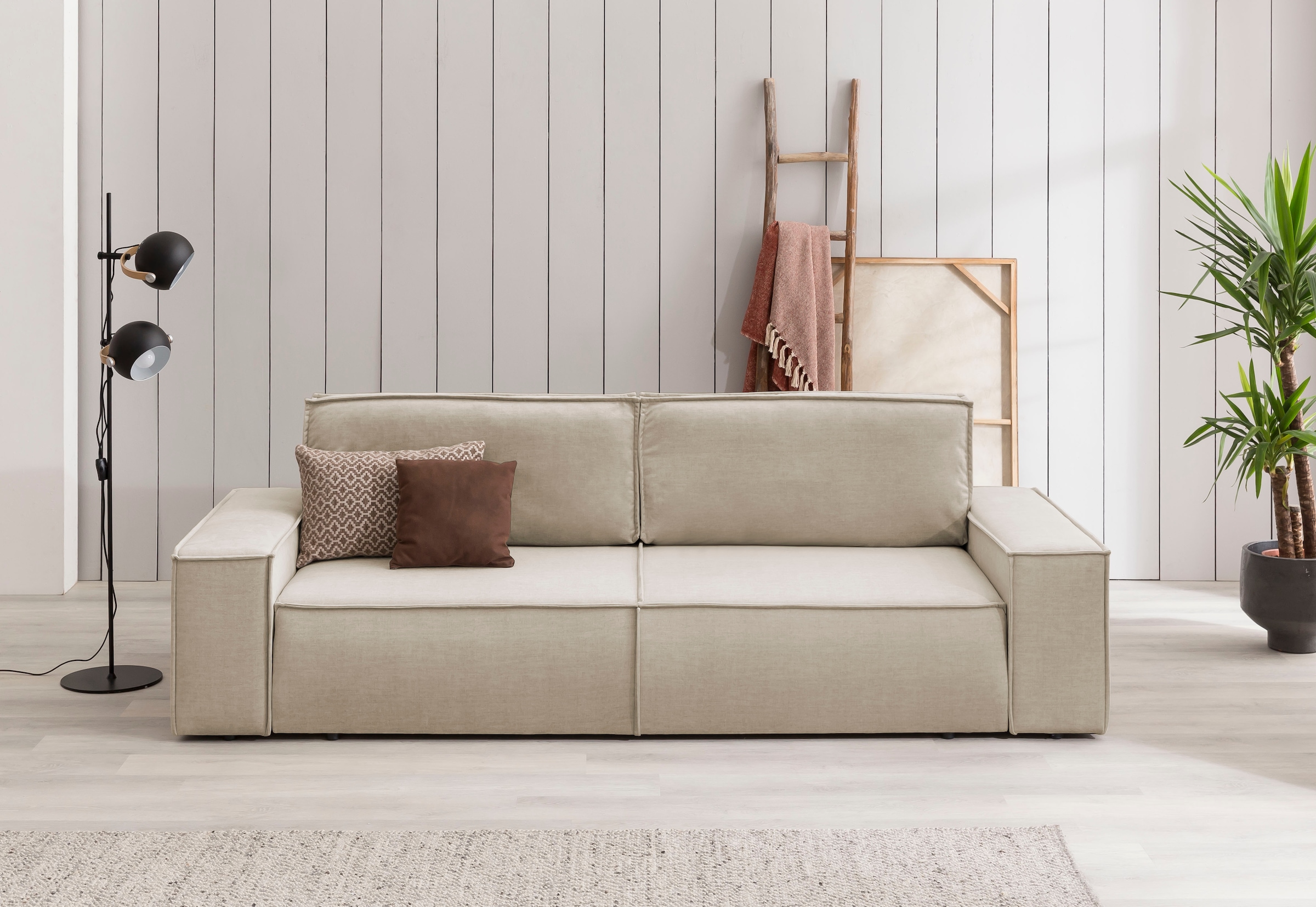 OTTO home 3-Sitzer "SHERWOOD Samtvelours Schlafsofa (257cm)" Schlaffunktion mit Bettkasten (ca. 136/200cm)