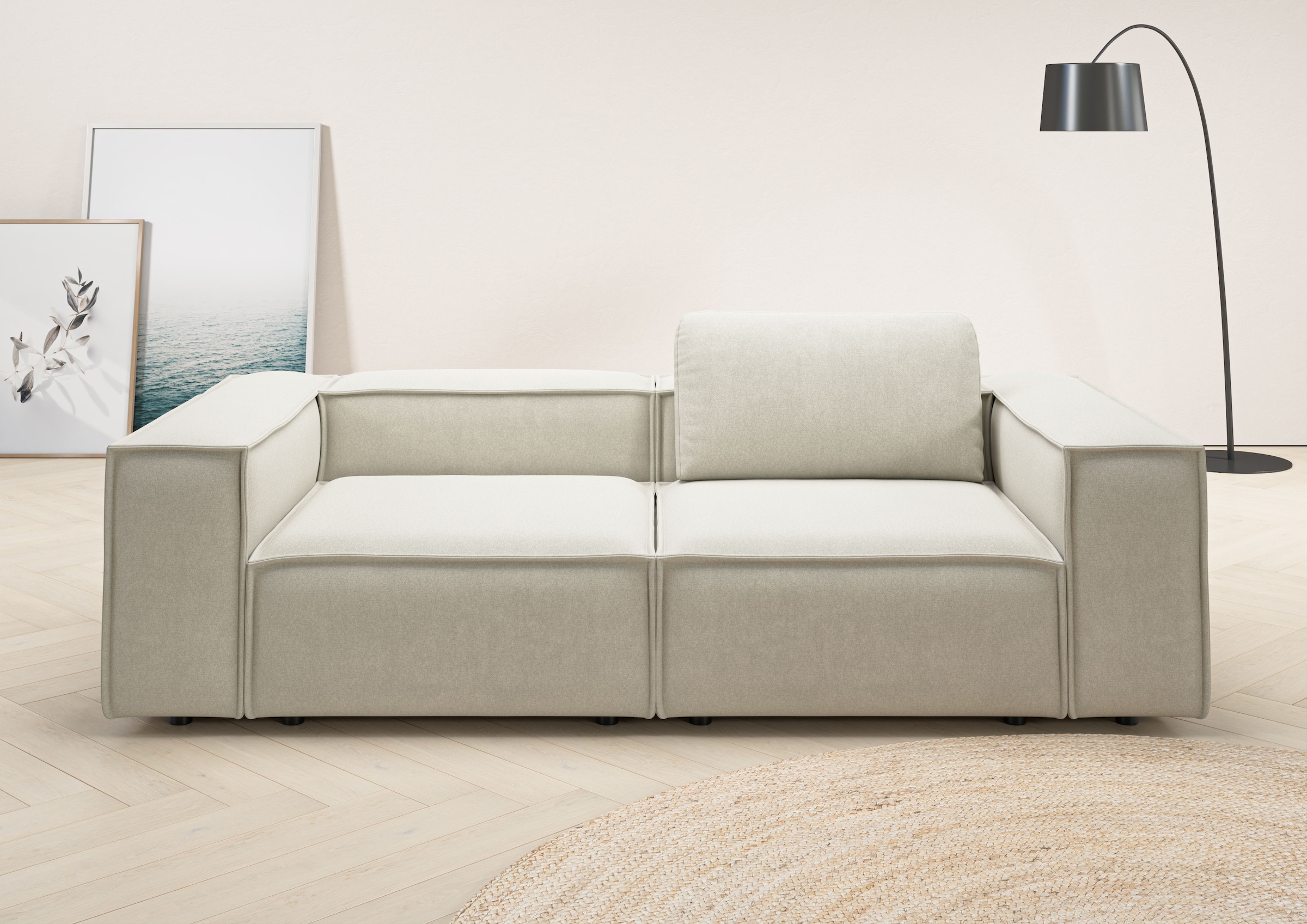 2-Sitzer HOME AFFAIRE, B:246cm H:68cm T:118cm, beige, 100% Polyester, Sofas, "Watertown, modern, Sofa 246 cm breit, in 2 Tiefen, Japandi Design",