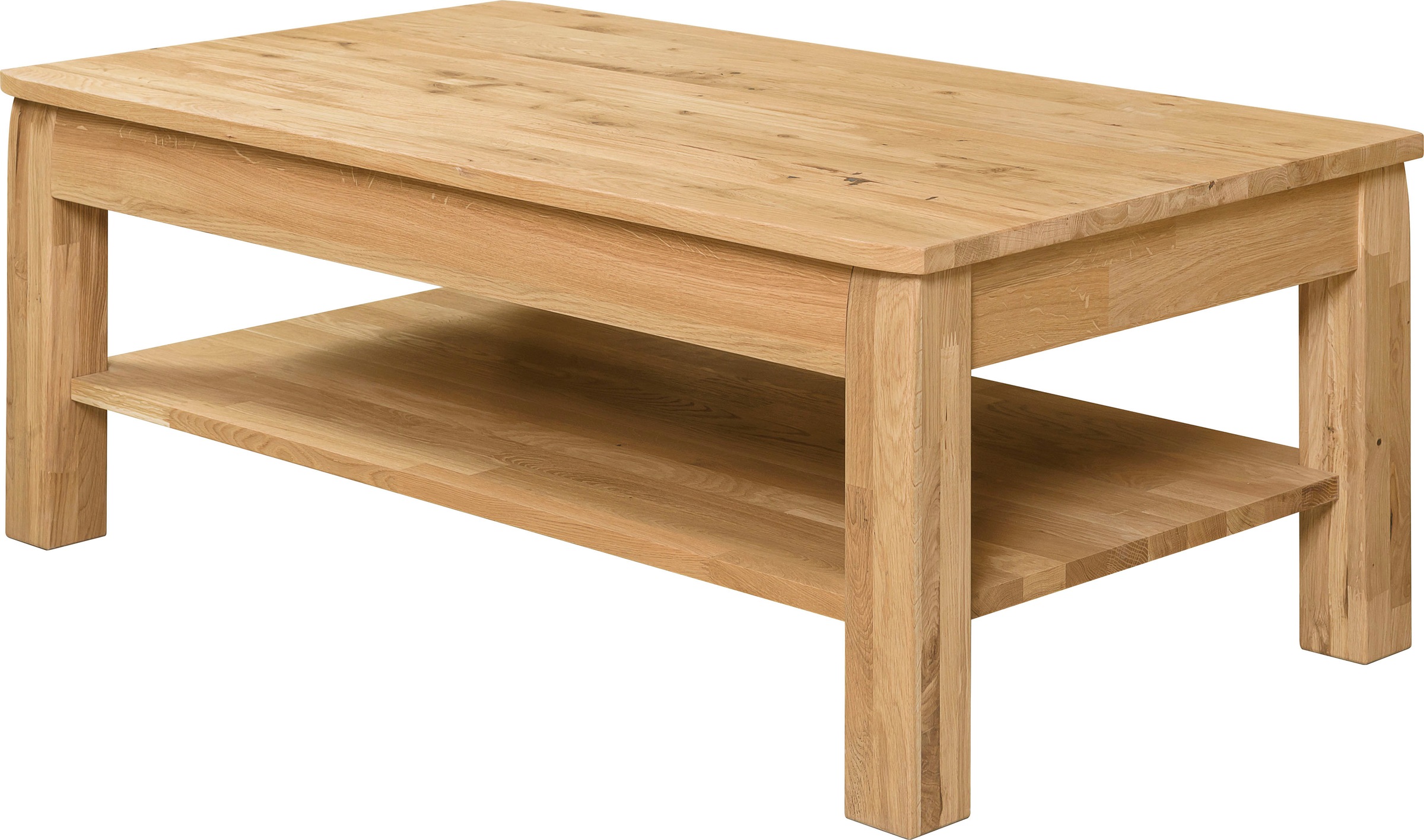 andas Couchtisch Milton, aus pflegeleichtem massiven Eichenholz, mit einer Soft-Close-Funktion des Schubkastens, Breite 117 cm