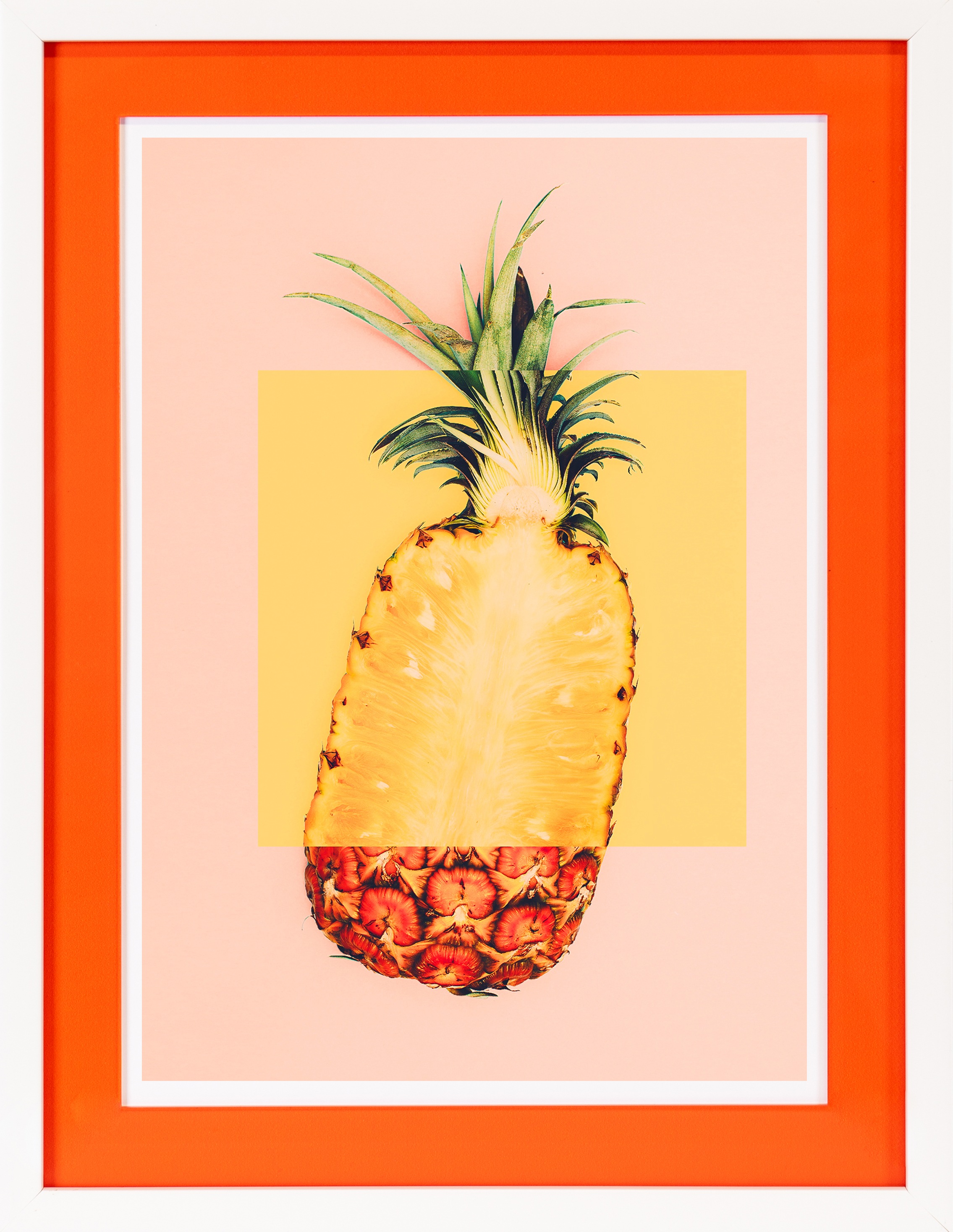 queence Bild mit Rahmen »Ananas, gelb, orange«, Ananas-Essen-Lebensmittel-Obst-Obst Bilder, (1 St.), Poster mit buntem Acrylglas Passepartout