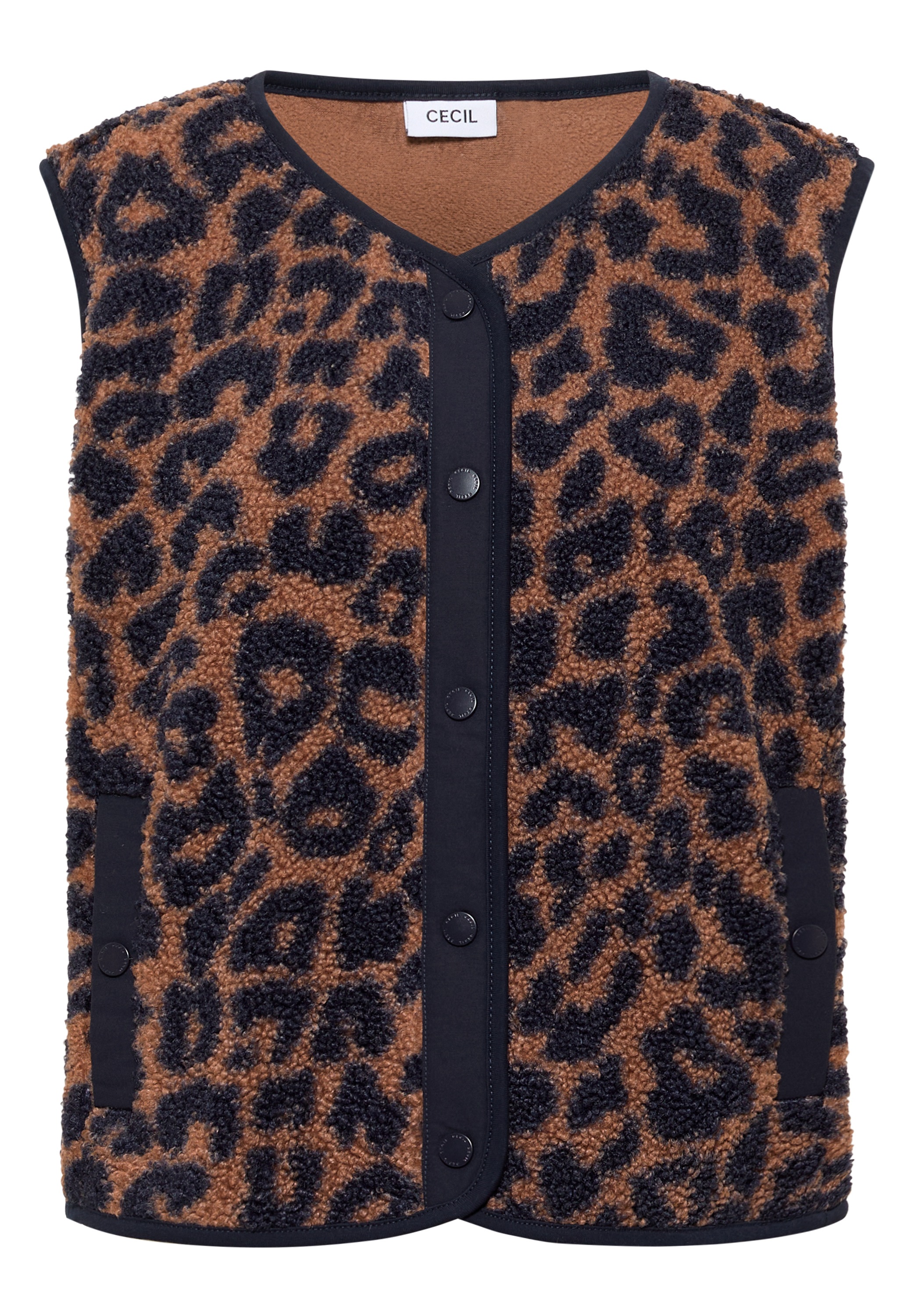 Cecil Fleeceweste Teddy-Weste mit Softshelldetails und Leo-Muster