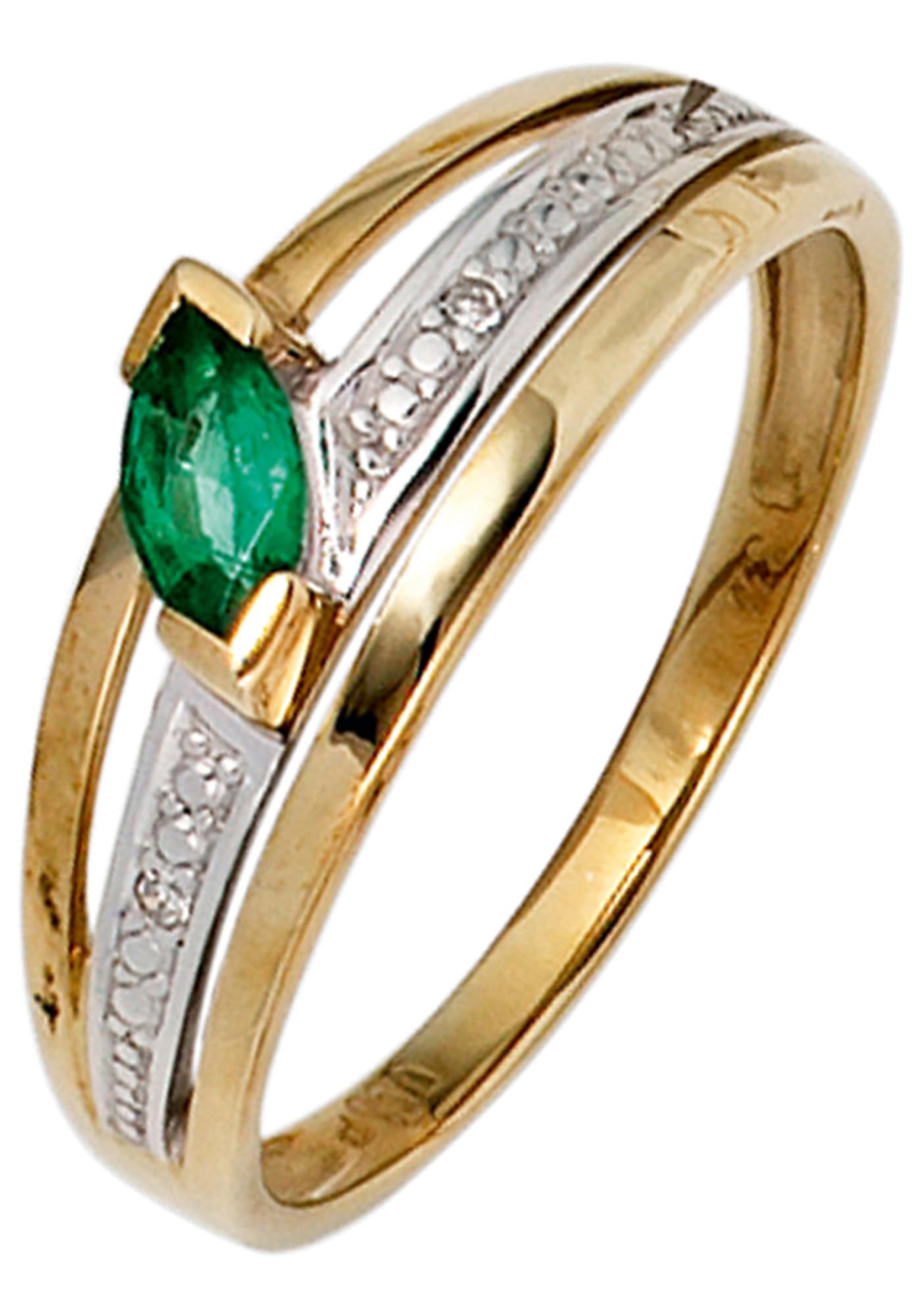 Gold bicolor Smaragd 585 2 Diamantring mit JOBO Diamanten und