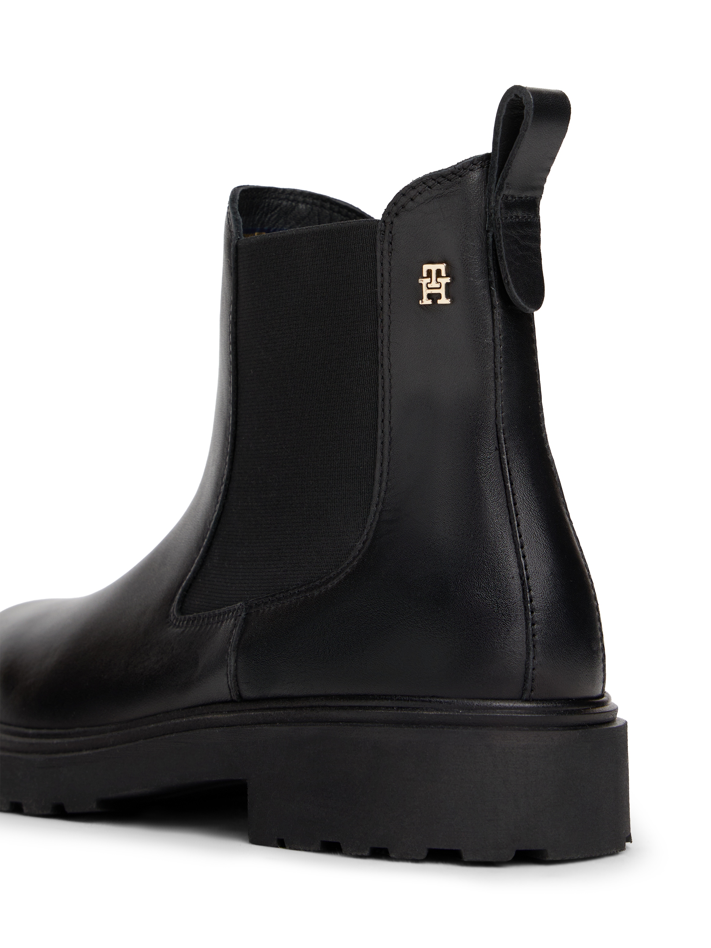 Tommy Hilfiger Chelseaboots »TH LEATHER CLEATED CHELSEA«, Blockabsatz, Stiefelette, Schlupfboots, beidseitiger Stretcheinsatz