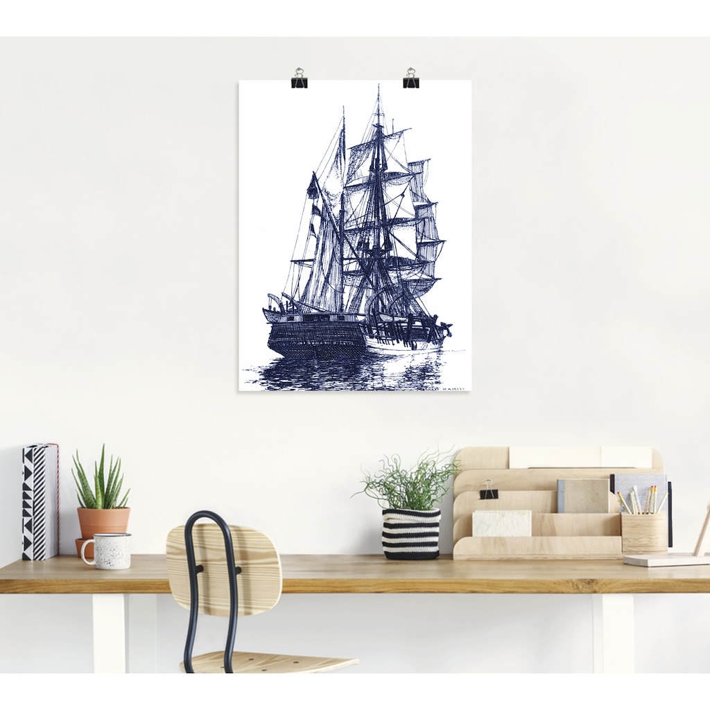 Artland Wandbild »Antikes Schiff in blau I«, Boote & Schiffe, (1 St.)