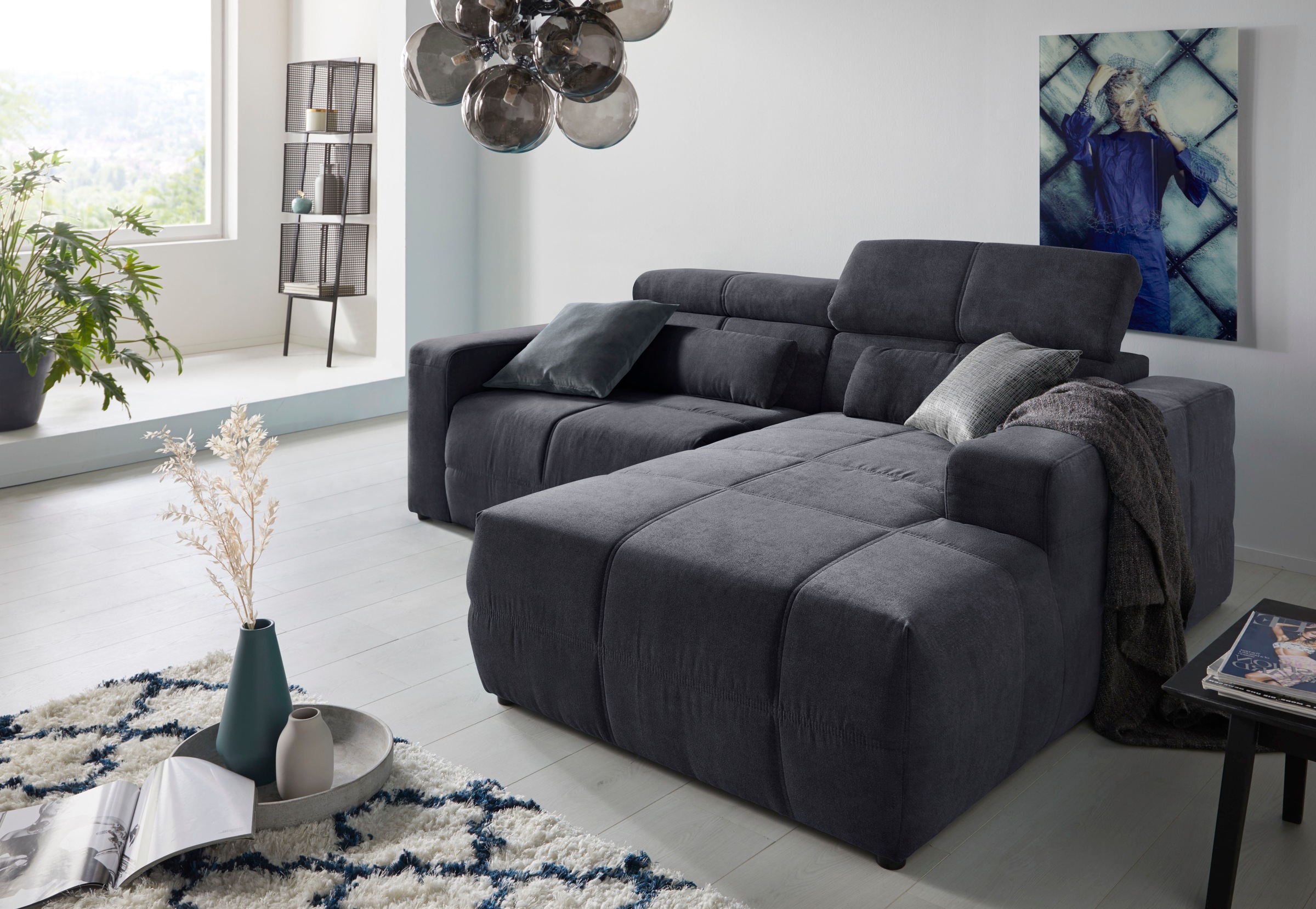 DOMO collection Ecksofa "BRANDON inkl. Kopfteilverstellung, 214x100x80 cm, L-Form" Mit Kopfteilverstellung, auch in Leder und Cord, L-Form