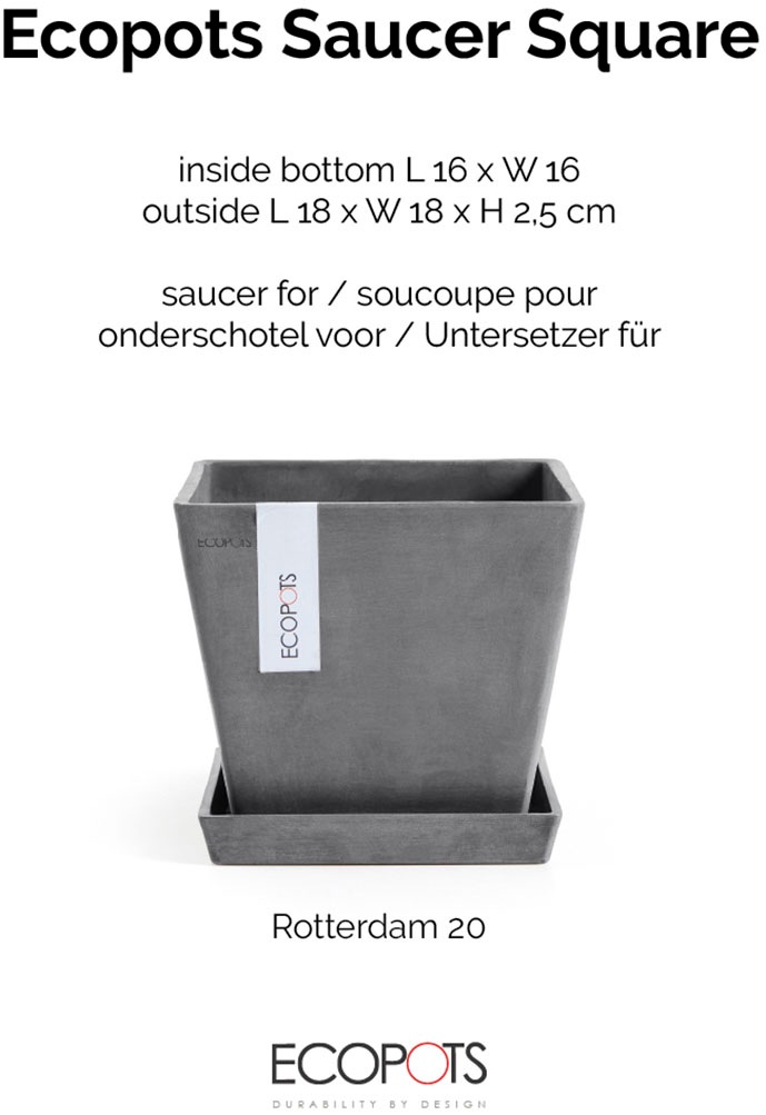 ECOPOTS Blumentopfuntersetzer »SQUARE SAUCER Grey« BxTxH: 18x18x2,5 cm