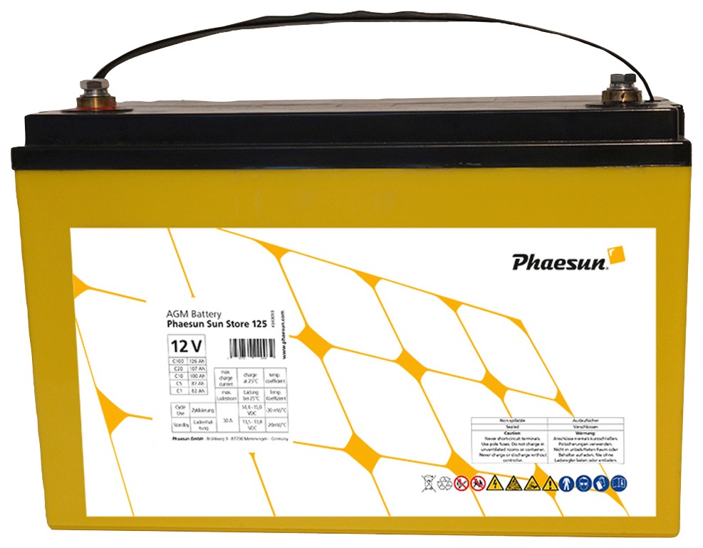 PHAESUN Solarakkus "AGM Sun Store 125", 12 V 126.000mAh, gelb, Akkumulatoren