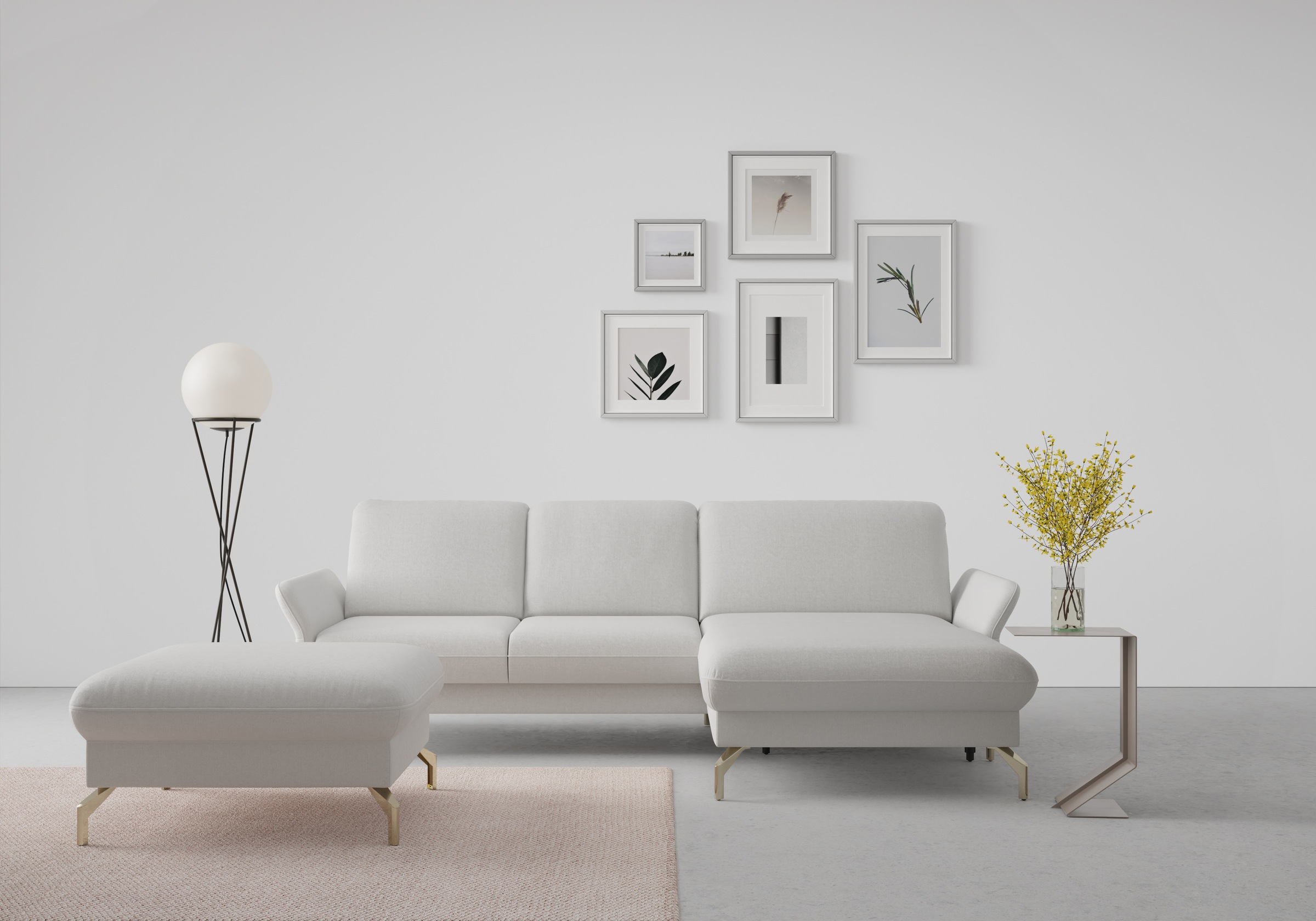 Ecksofa SIT & MORE "Fashion L-Form", grau (hellgrau), B:253cm H:84cm T:165cm, Sofas, Ecksofa, wahlweise mit Kopfteilverstellung, Vorziehsitz, motorisch, Nickelfüße 4