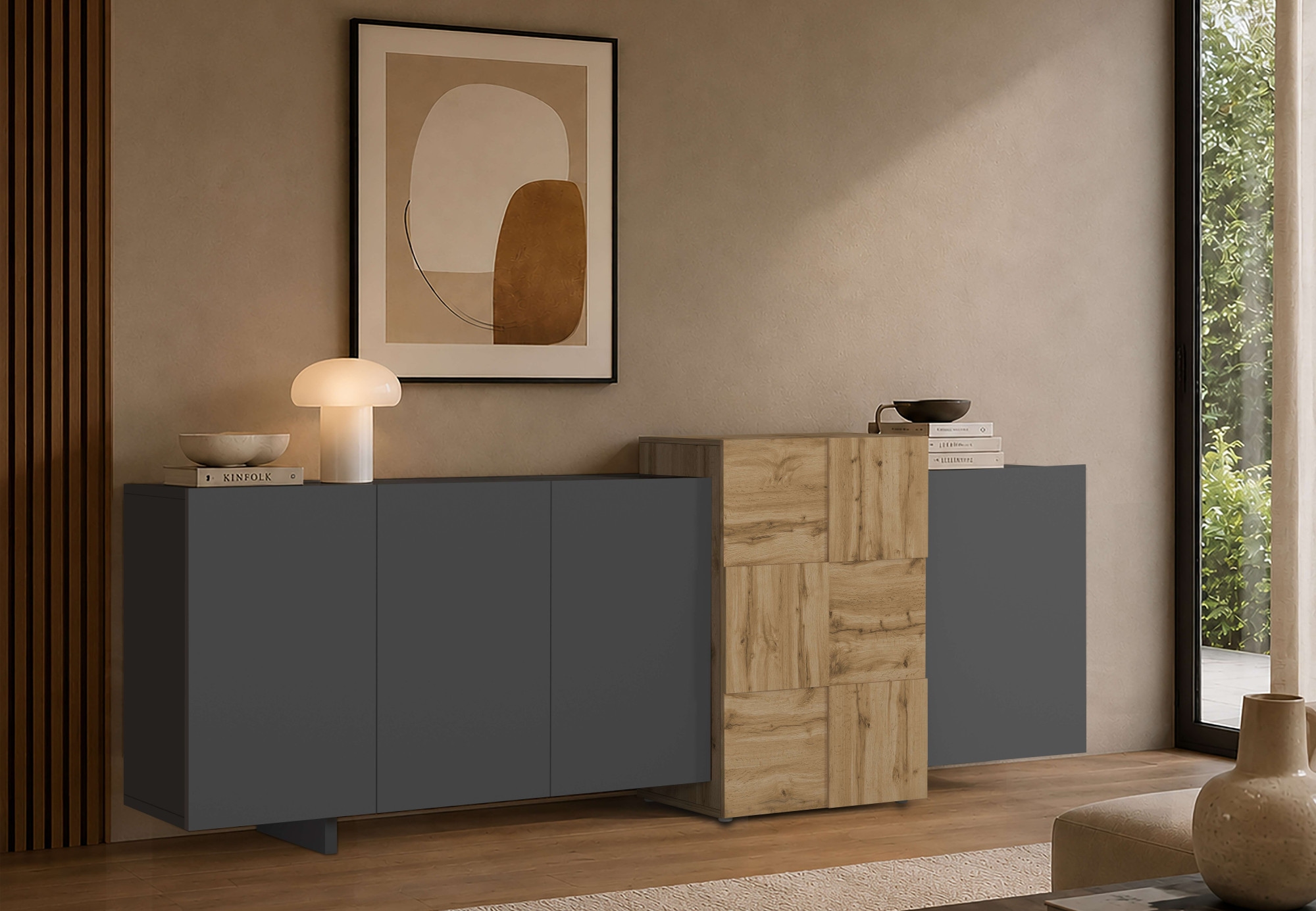OTTO home Sideboard »Sideboard NEXOS, Kommode, Schrank, Kredenz« 1 Stk. tlg. Mit 5 Drehtüren, 8 geschlossenen Fächern, reversibel, B. 210 cm