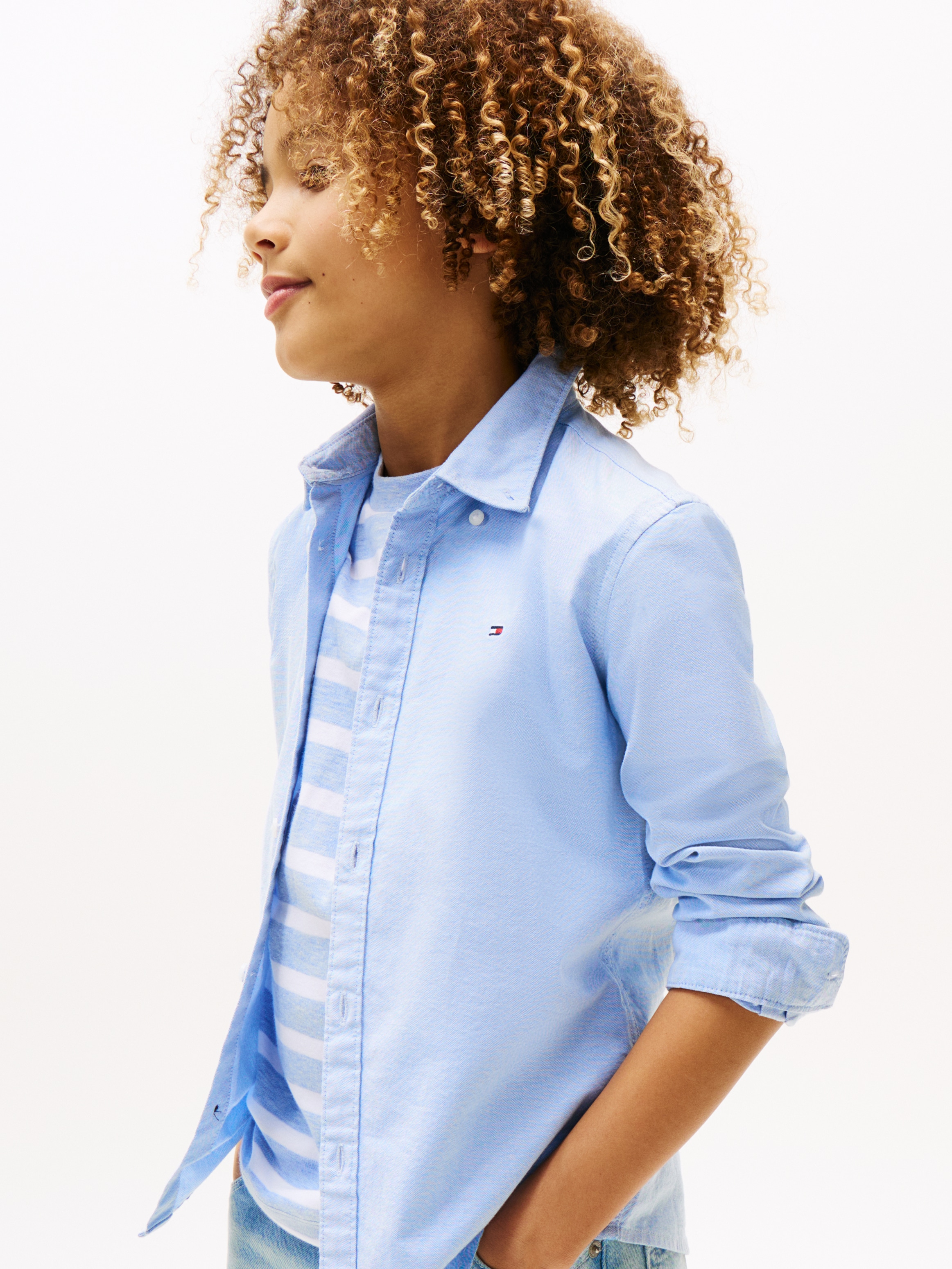 Tommy Hilfiger Langarmhemd »BOYS STRETCH OXFORD SHIRT L/S« Kinder bis 16 Jahre, Button-down-Kragen, Langarm, Logo-Flag