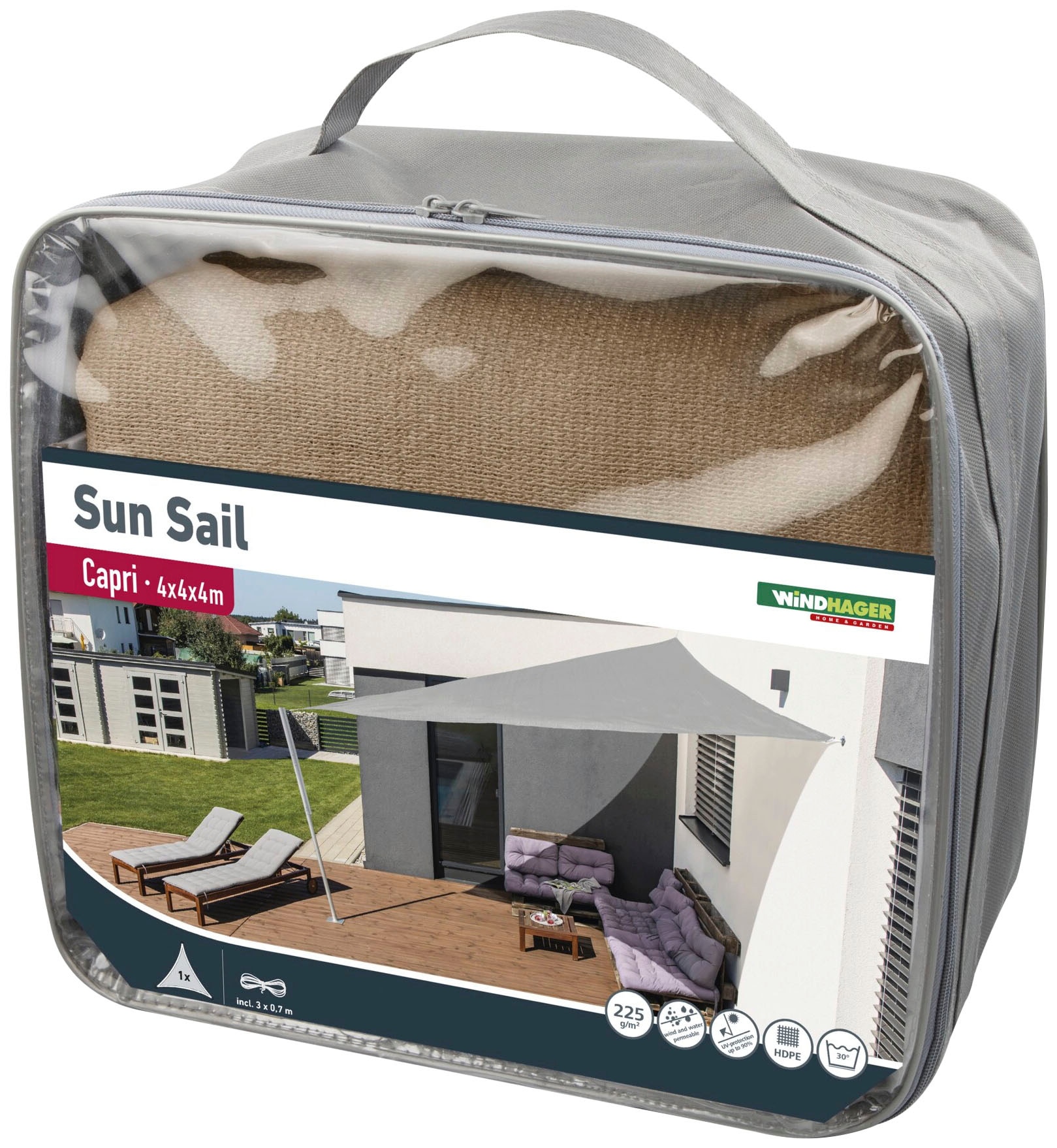 Windhager Sonnensegel »Capri Dreieck«, 4x4x4m, schilf