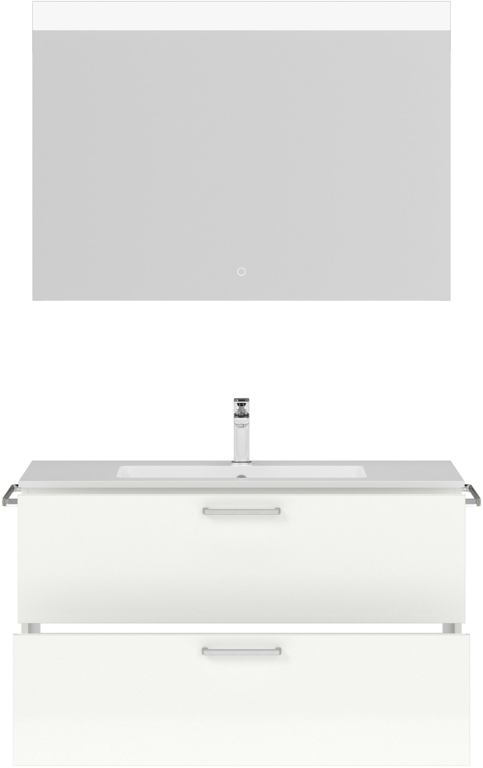 nobilia® Badmöbel-Set »Tolvina«, (2 St., vormontiert, mit Soft-Close), Hochglanz, inkl. Spiegel mit Touch-Sensor, in vier Breiten