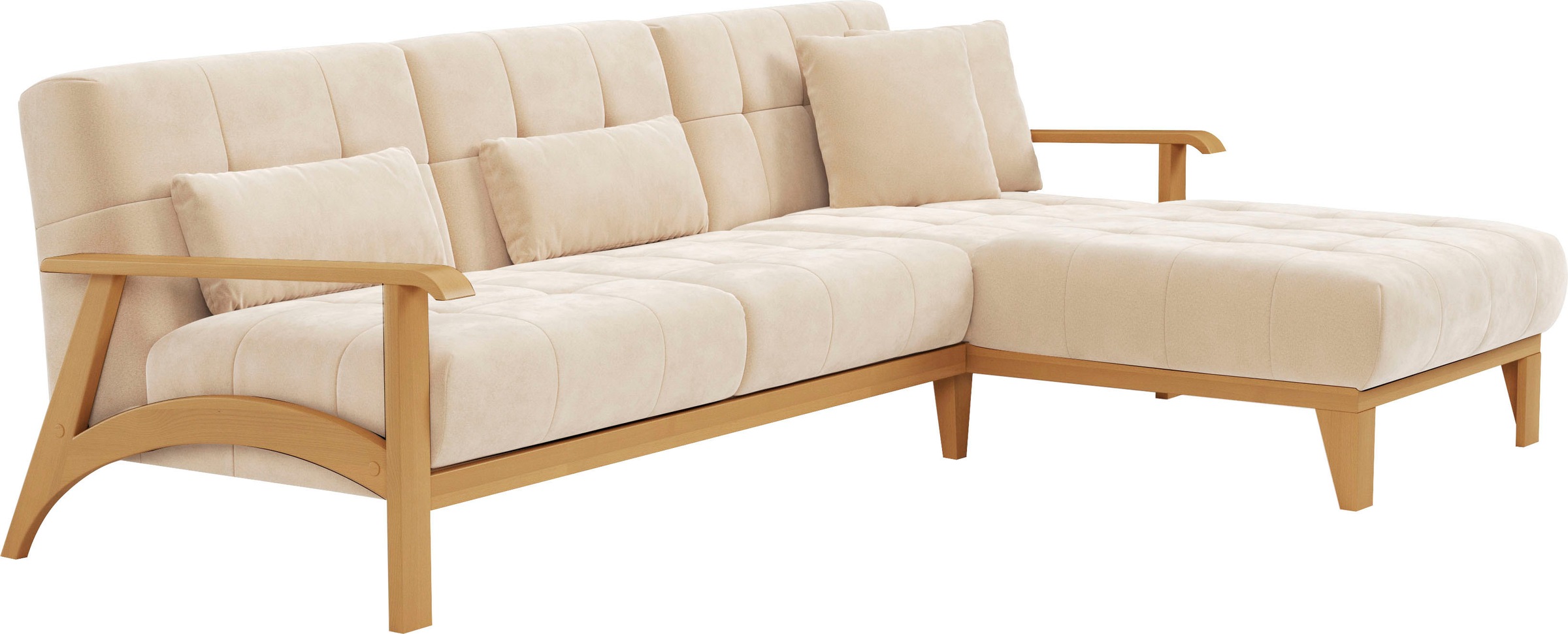 sit&more Ecksofa »Billund L-Form«, Armlehnen aus eichefarbigem Buchenholz, verschiedene Bezüge und Farben