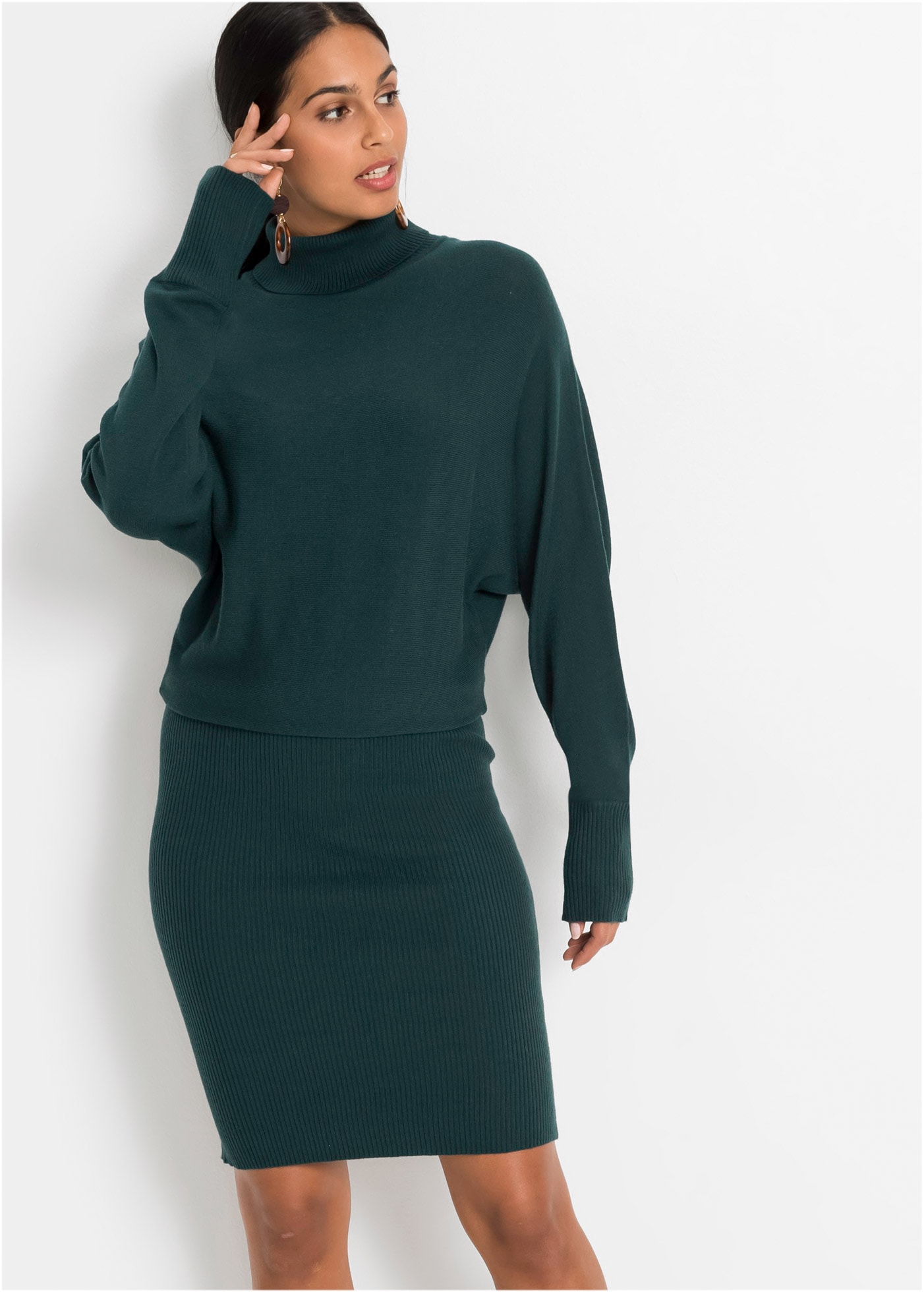 bonprix Strickkleid mit Rollkragen, aus Viskose, Polyamid und Polyester