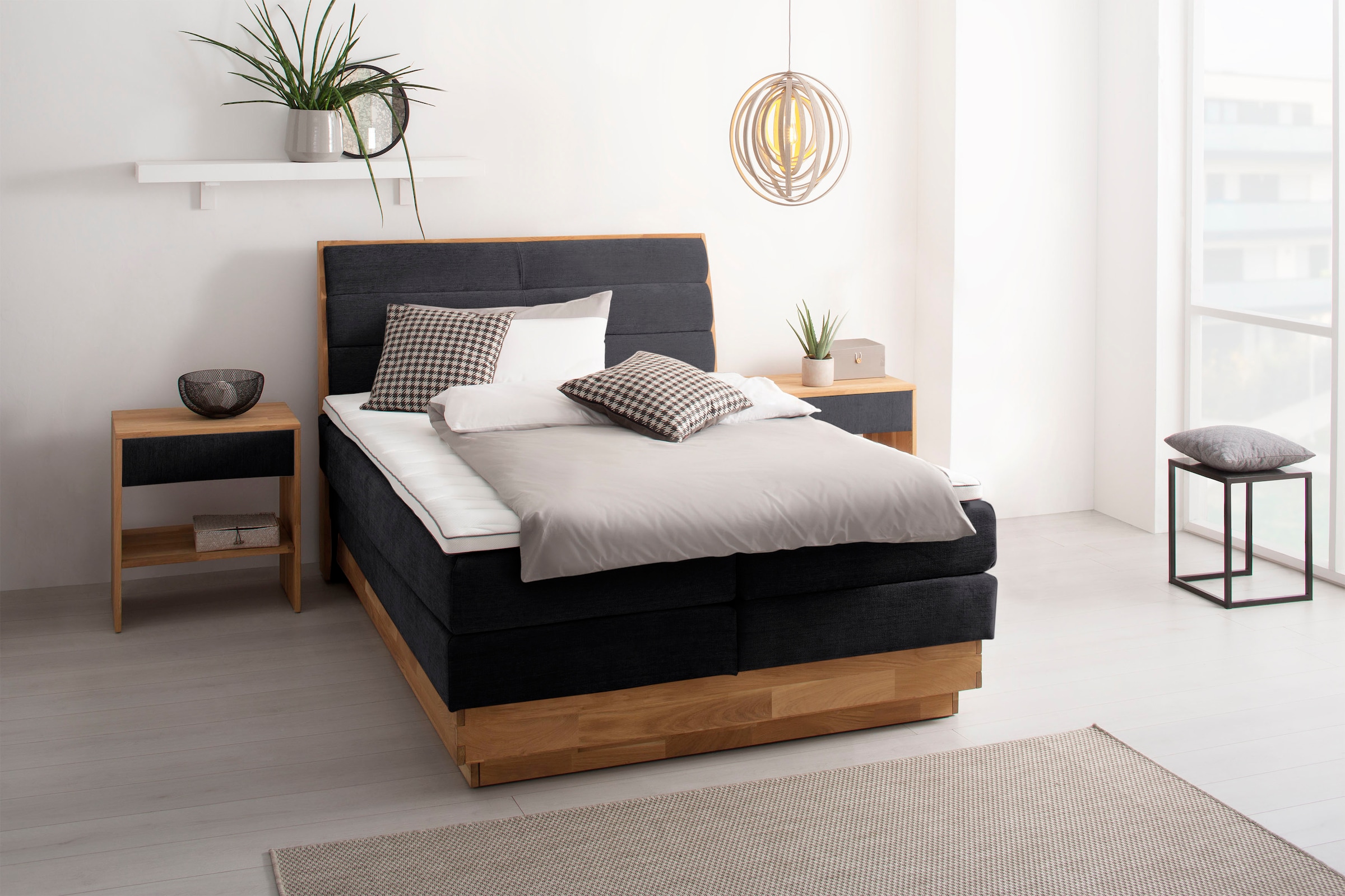 OTTO products Boxspringbett, LED-Beleuchtung, mit zertifizierten, recycelten Bezugsstoffen